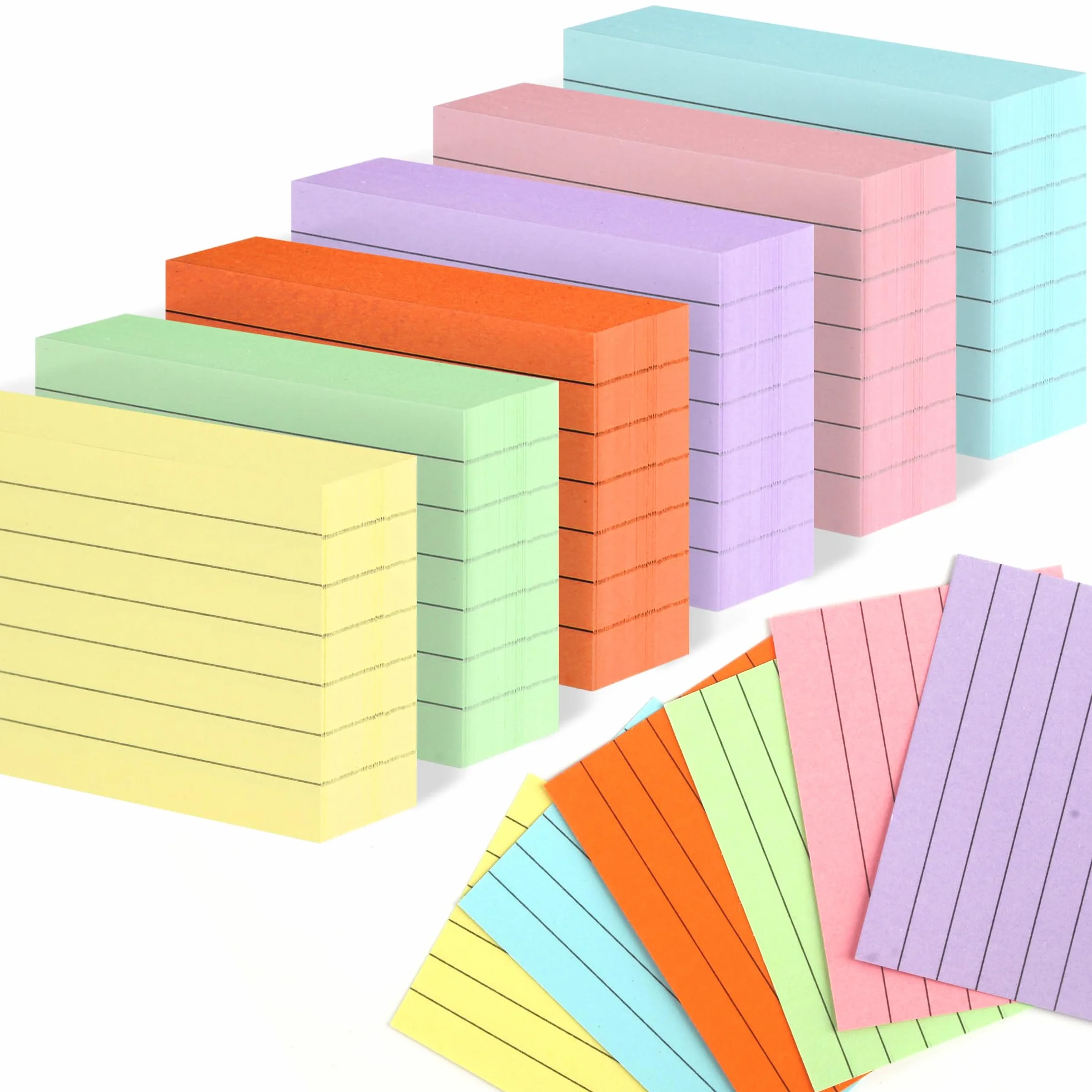 1200 PCS Fiches Bristol A8 Lignées Couleur, Flashcards pour Apprentissage et Révision