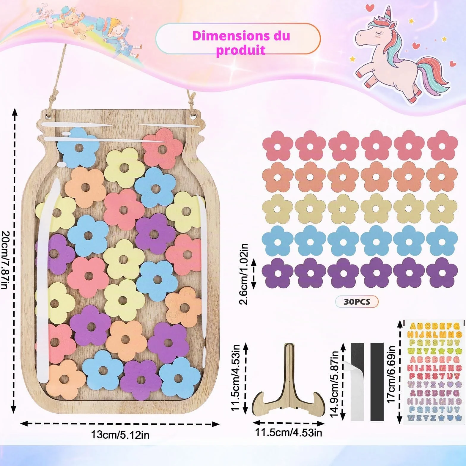 JIANTA Bocal de Récompense Enfants Magnétique Tableau Comportement Classe Reward Jar 30 Fleurs