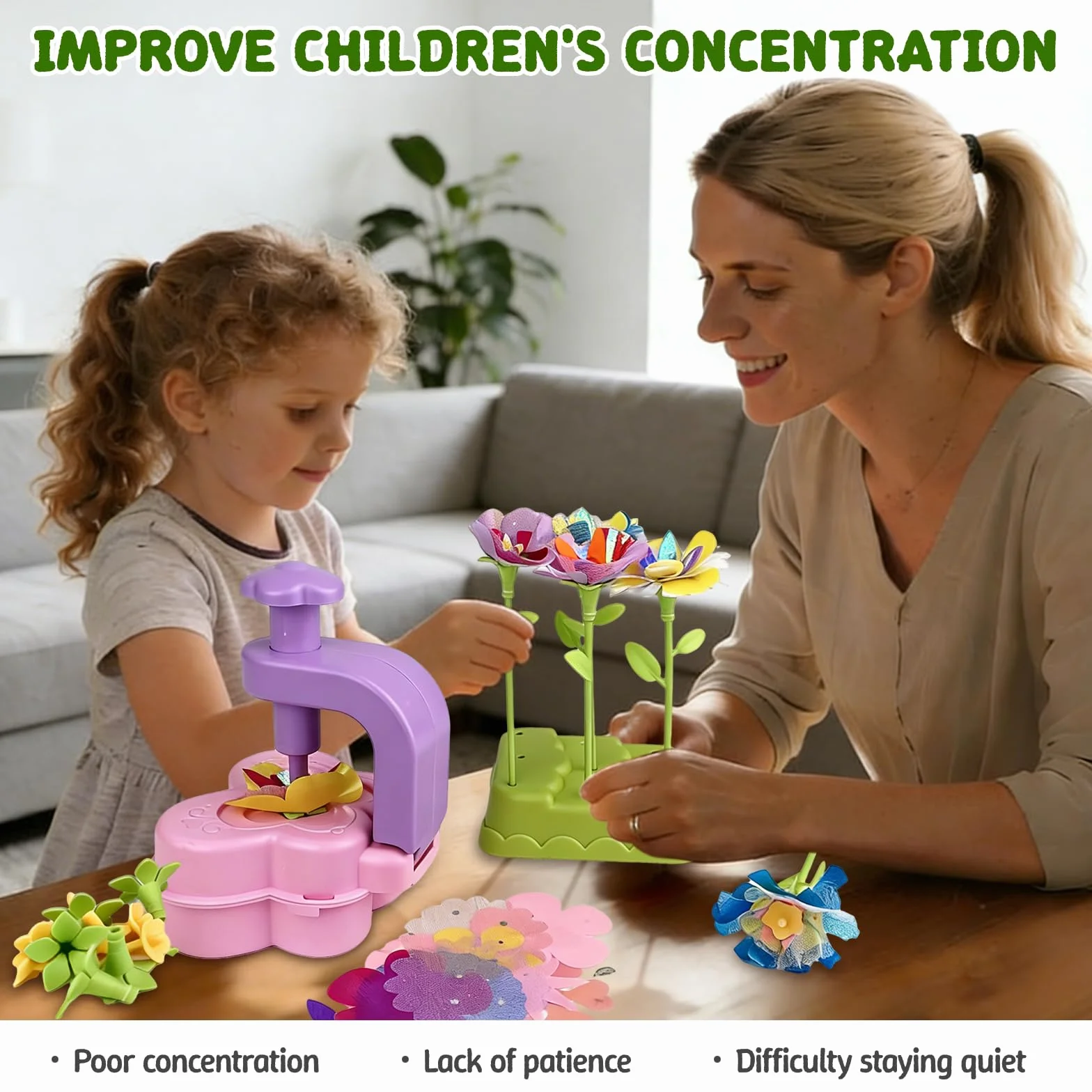 LUMITERRA Kit Création Bouquet de Fleurs DIY, Set de Bricolage avec Machine à Fleurs, Jouet Enfant 3 Ans+