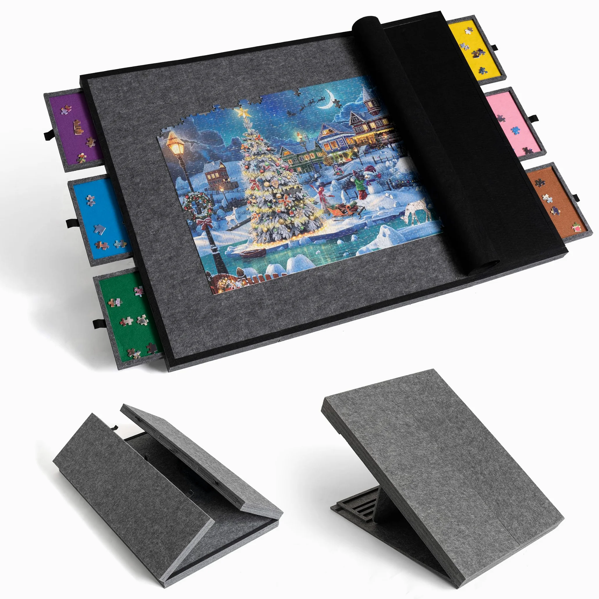 Planche à puzzle pliable et inclinable de 2000 pièces avec 6 tiroirs et couvercle, table de puzzle portable avec support intégré pour réglage de l'angle, pour puzzle de 2000, 1500 et 1000