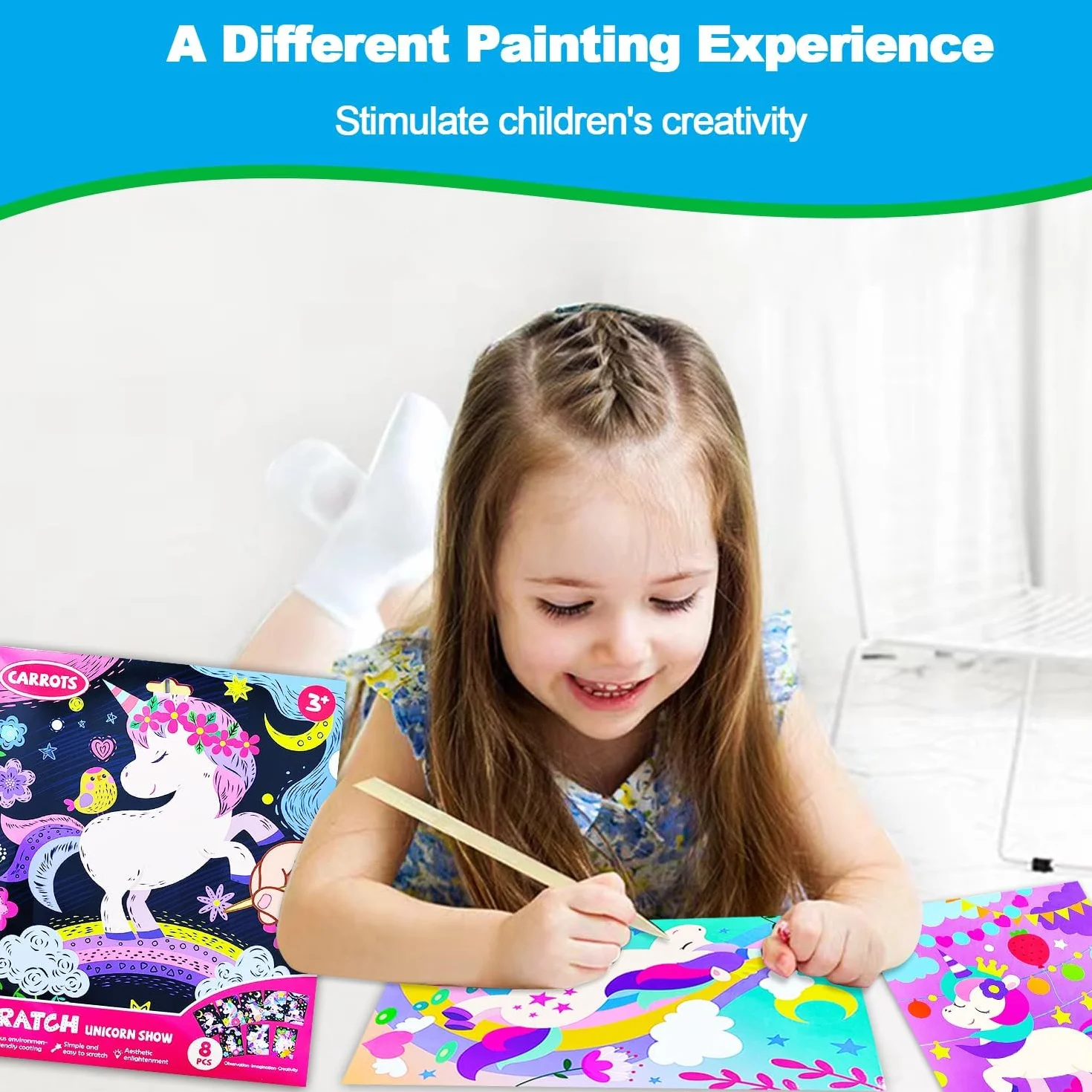 Kit de Scratch Art Licorne pour Enfants - Cartes à Gratter Papier