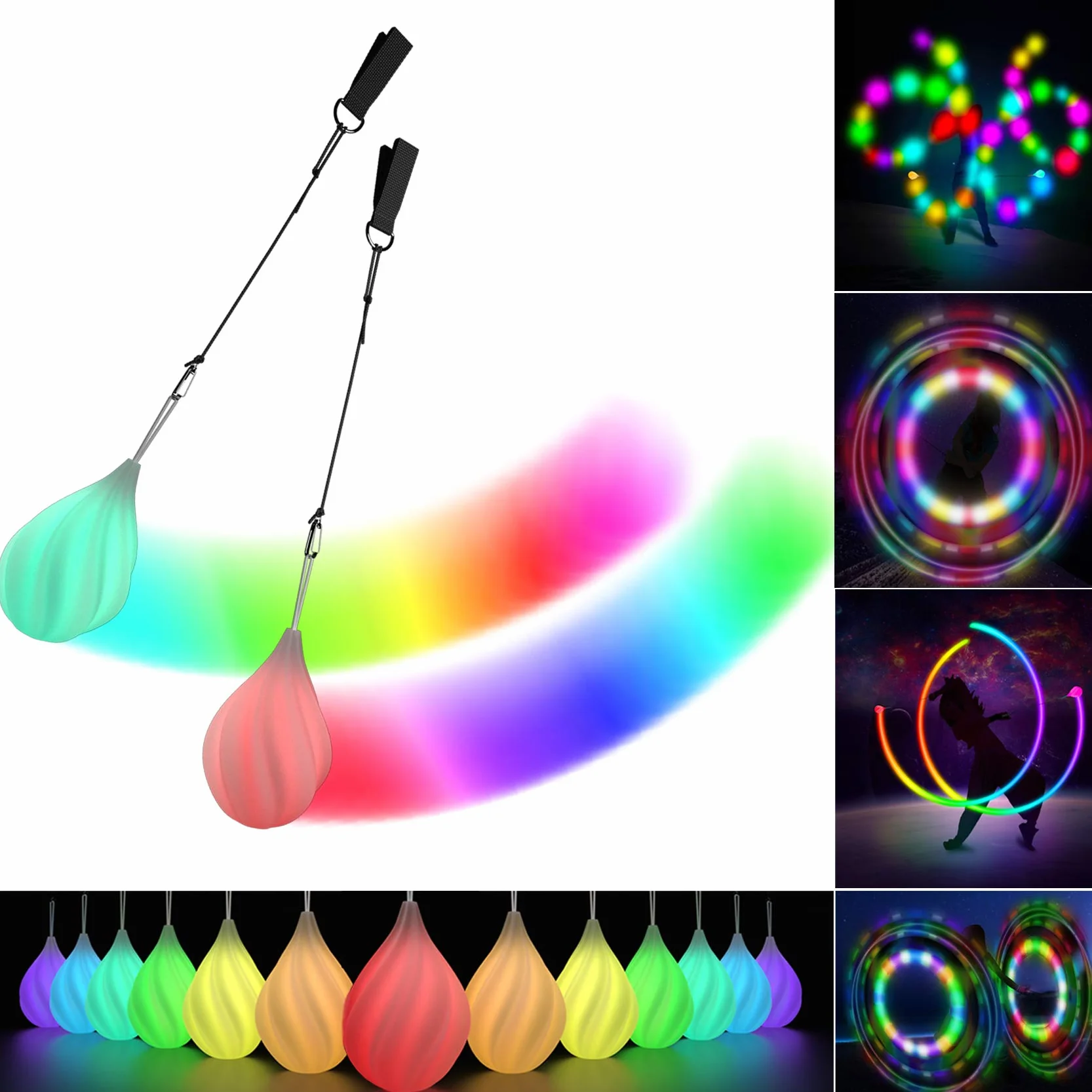 LED Poi Lumineux 2 Pièces - Bolas Lumineuse pour Jonglerie et Cirque, Kit Multicolore Débutants Professionnels