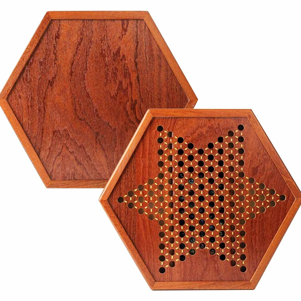 Jeu de Dames Chinoises en Bois, Planche en Bois Naturel, Jeu Familial Hexagonal pour 6 Joueurs, Jouet de Voyage (comme indiqué)