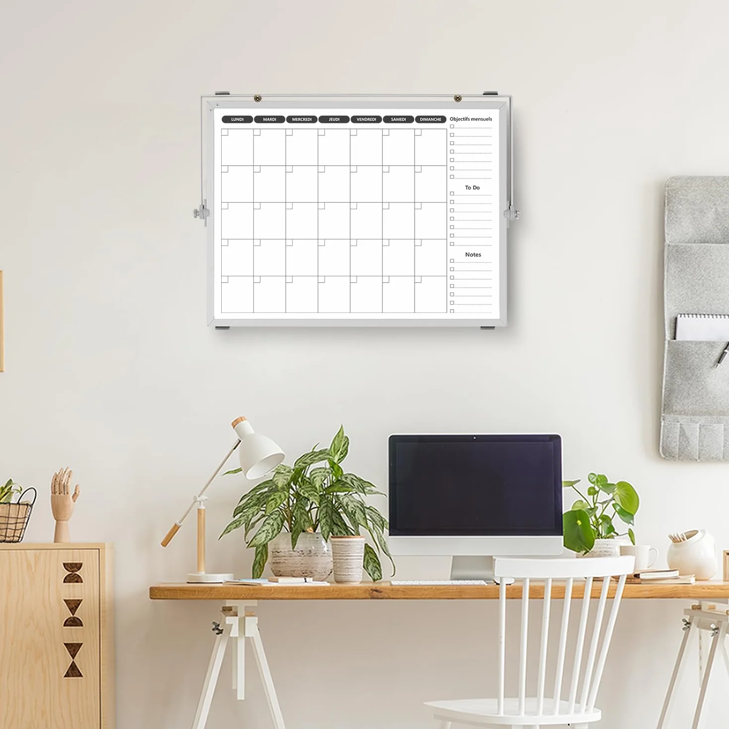 Calendrier Tableau blanc Double face 40×30cm Planificateur Semaine Mensuel effaçable