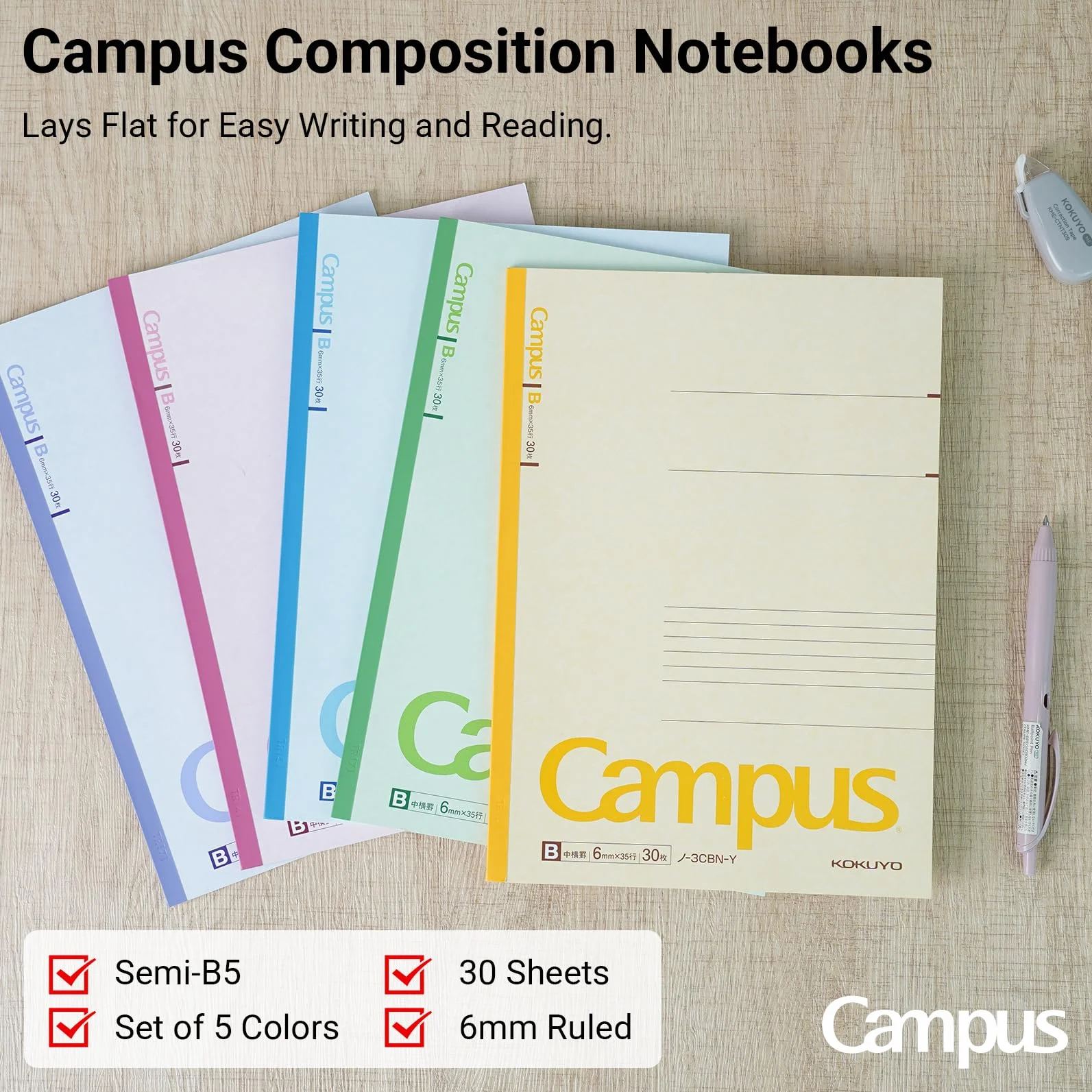 Kokuyo Campus Université de Tokyo Todai Carnet de notes ligné Semi B5 252x179x4mm 30 pages Paquet de 5 blocs-notes Fabriqué au Japon