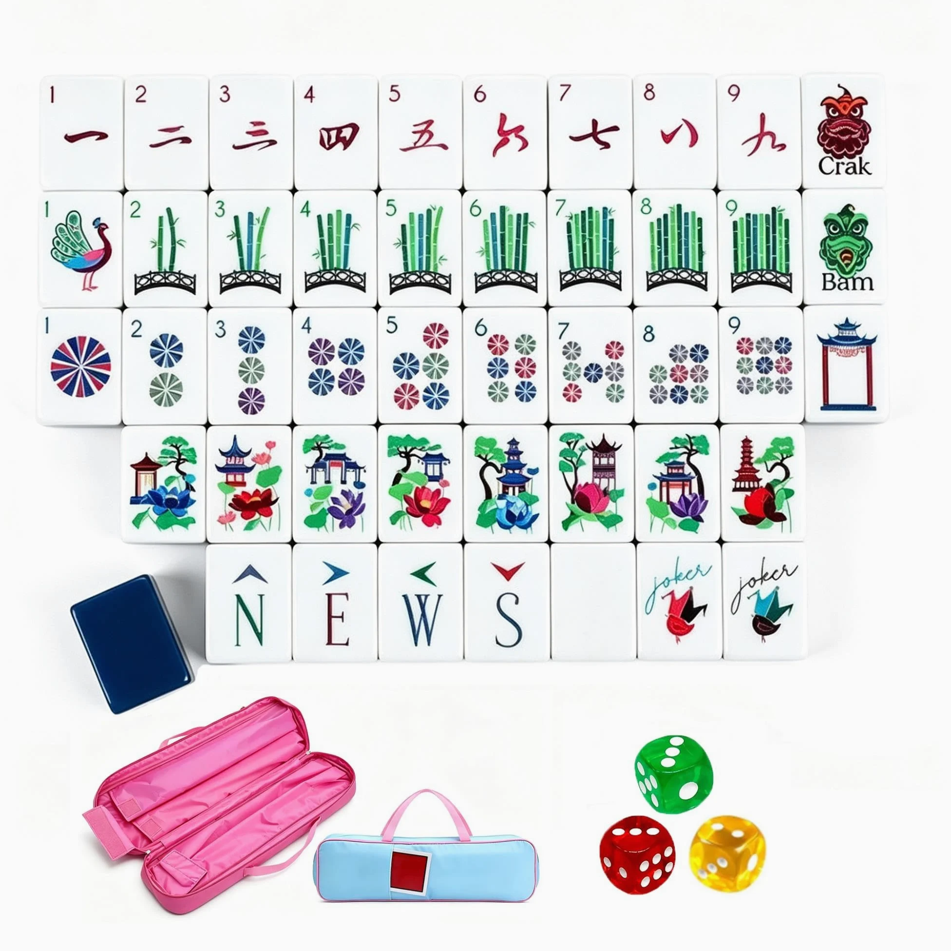 American Mahjong Tile Set 160 tuiles gravées avec Sac de Transport | Ensembles de mah jong de voyage for jeux multijoueurs familiaux, débutants, amateurs de carrelage(1.26"blue)