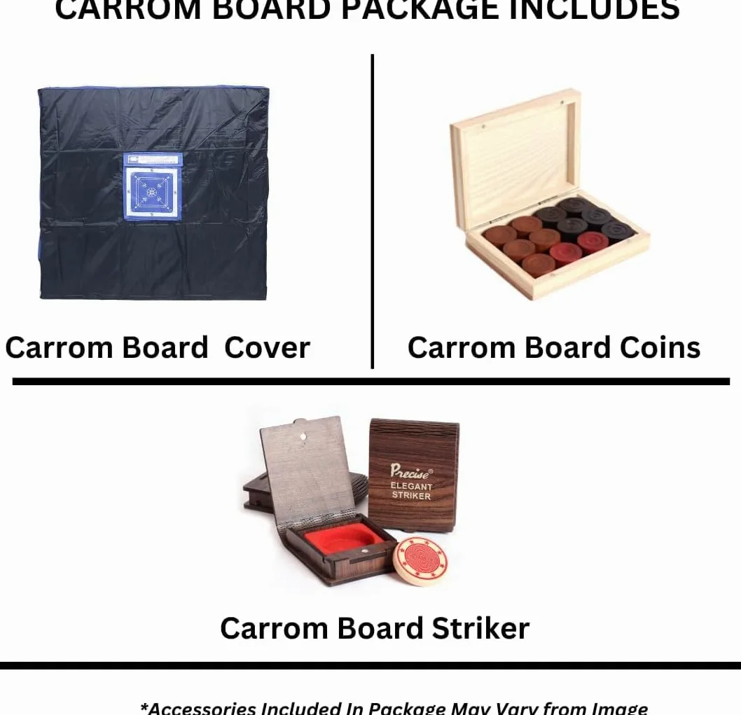 Precise Carrom Jeu de société en bois avec pièce, percuteur et poudre approuvé par la Fédération Carrom d'Inde et la Fédération internationale Carrom (Jumbo, 36 mm)