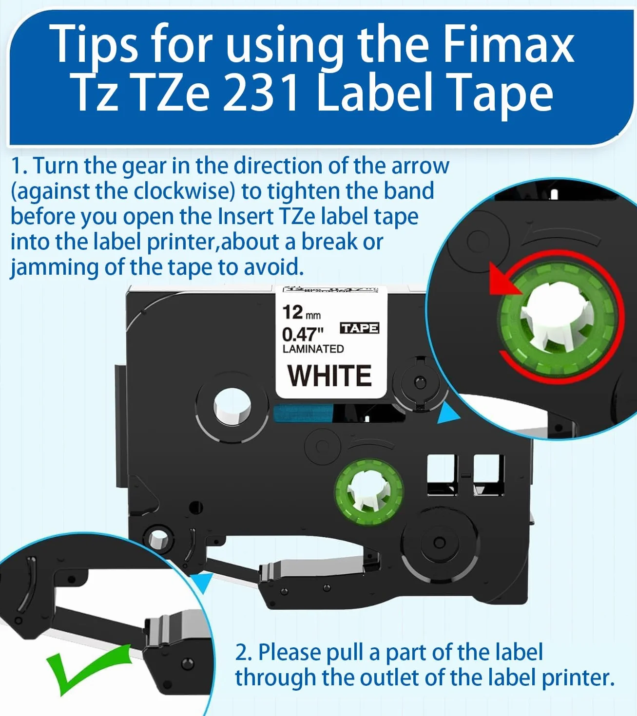 Fimax Ruban Cassette TZe-231 12mm Compatible Brother P-touch TZ Tze231 Laminated White