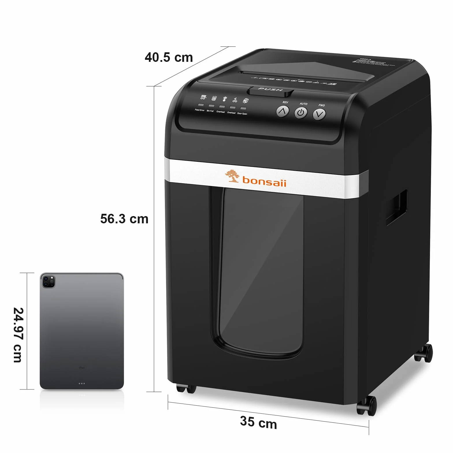 Bonsaii Destructeur de Documents Auto Feed 200 Feuilles, Micro-Coupe P-4, Bac 31L, Silencieux