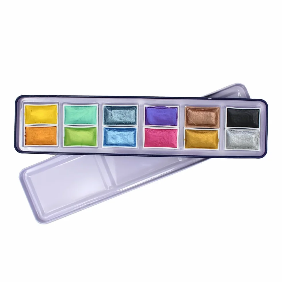 Artway Set de Peintures Aquarelle Shimmer 12 Godets Complets Couleurs Métalliques Nacrées