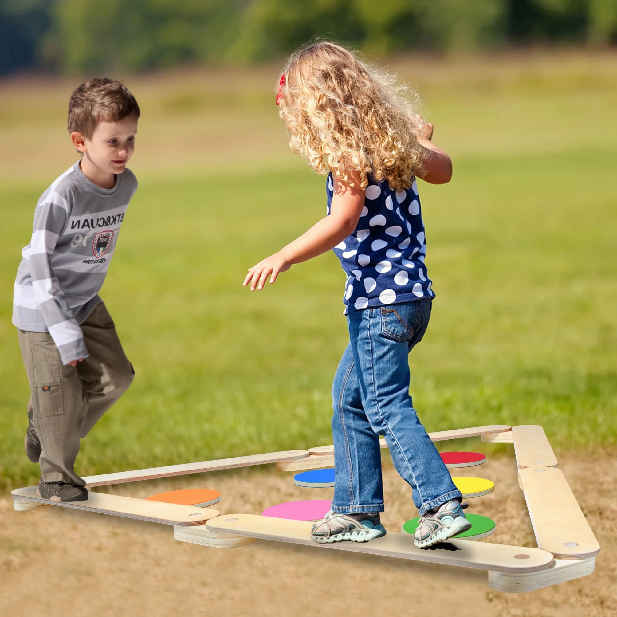 Poutre d'équilibre en bois avec 6 pierres d'équilibre pour enfants, jouet combinable intérieur extérieur à partir de 3 ans