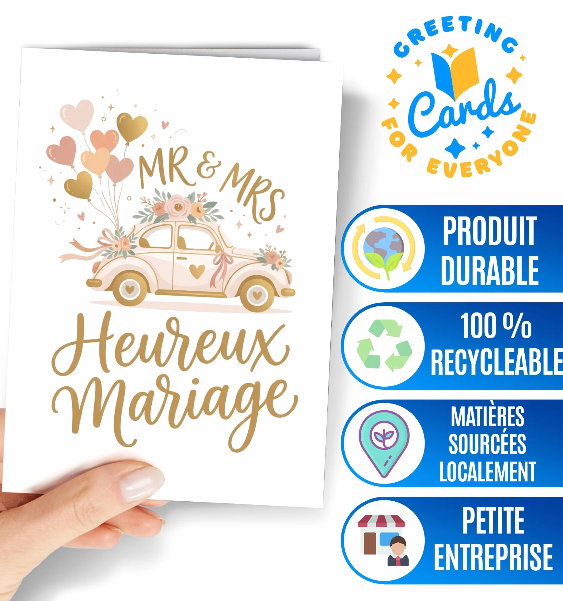 Carte de Mariage Félicitation avec Enveloppe - Heureux Mariage - Carte Voeux Mariage Originale - Cadeau Pour Couple