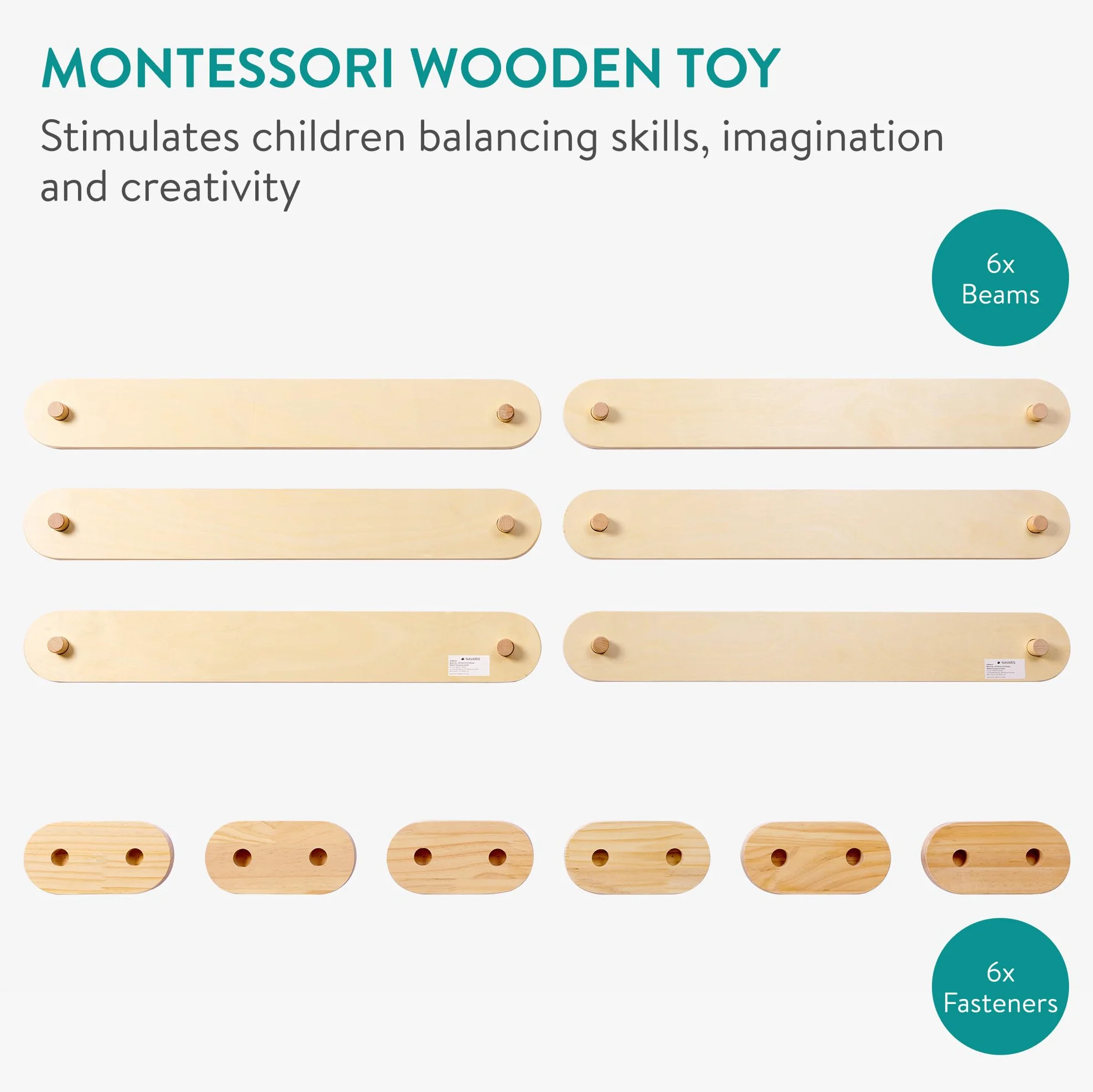 Navaris Poutre d'équilibre en Bois pour Enfants - Module motricité bébé avec 6 Planches Jouet d'équilibre intérieur extérieur - Parcours de motricité éducation Montessori