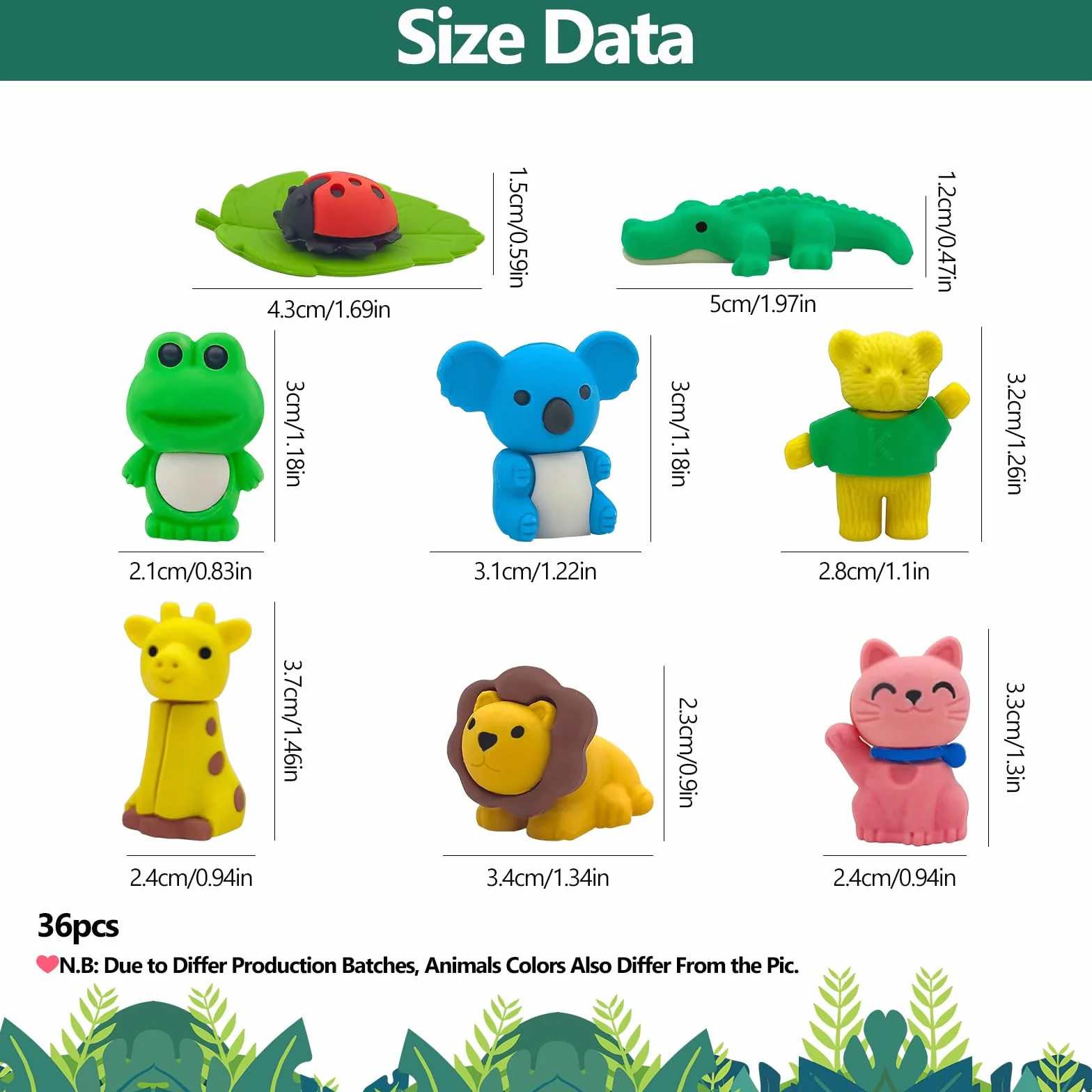 Gommes Animaux Fantaisie Caoutchouc 36PCS pour Enfants Kawaii Cadeaux Anniversaire École