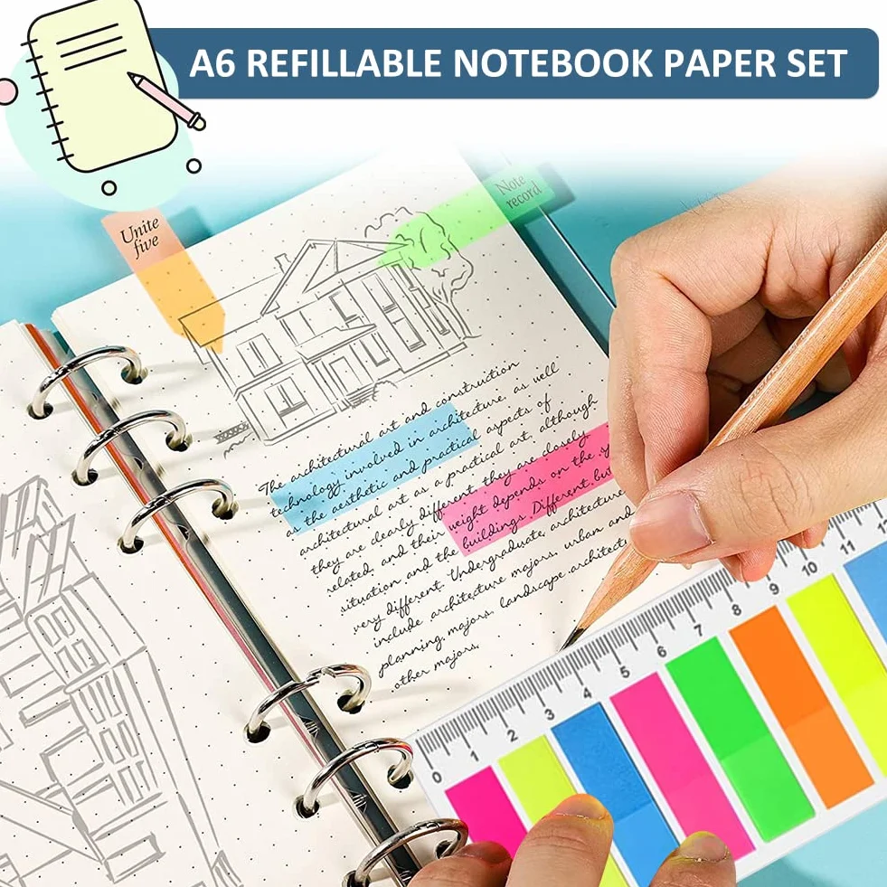 Comioke Lot de feuilles de notes rechargeables A6 classeur à anneaux 6 trous