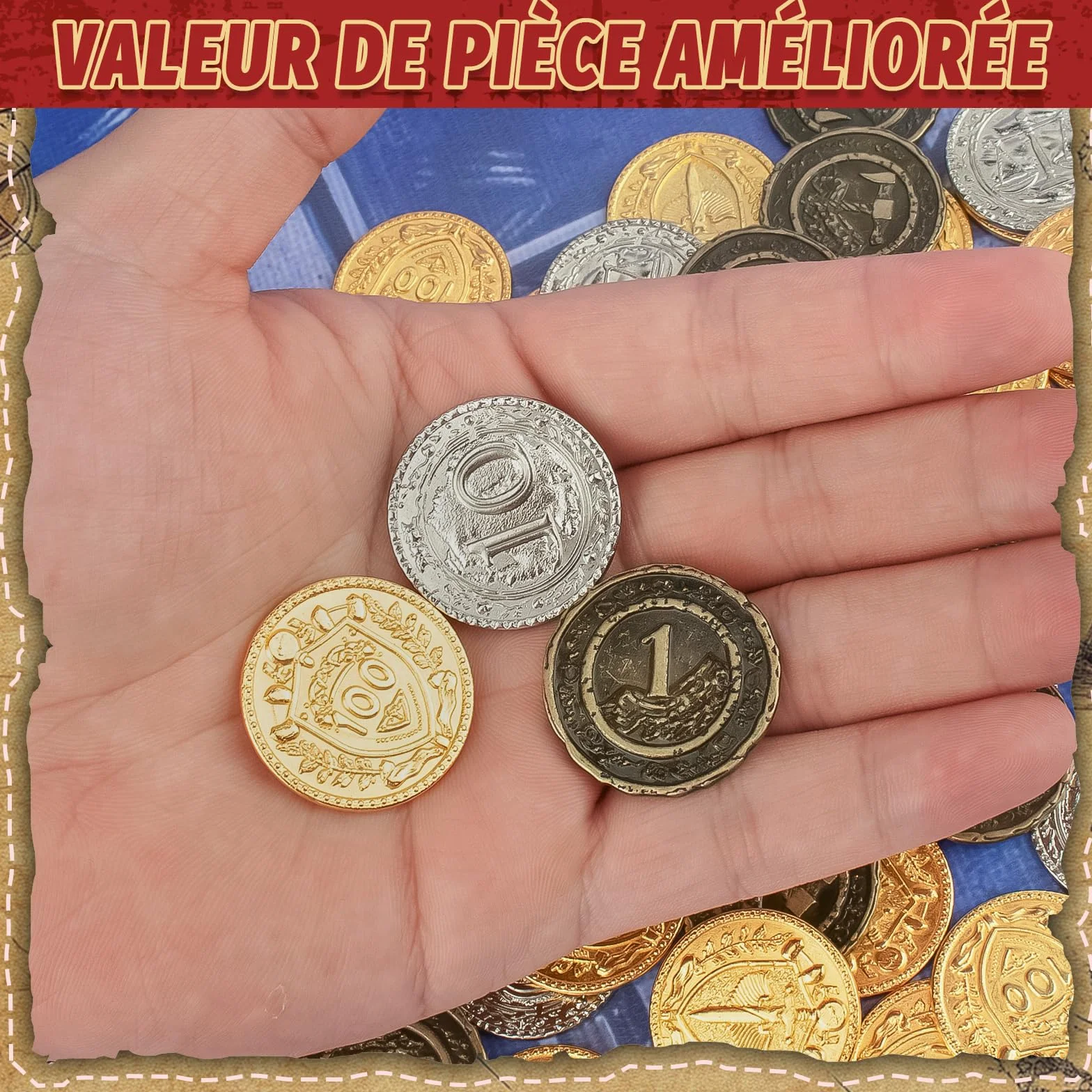 Byhoo Lot de 50 pièces de monnaie DND en métal 3,35 cm - Doré/argenté/cuivre - Pour jeu de société et RPG