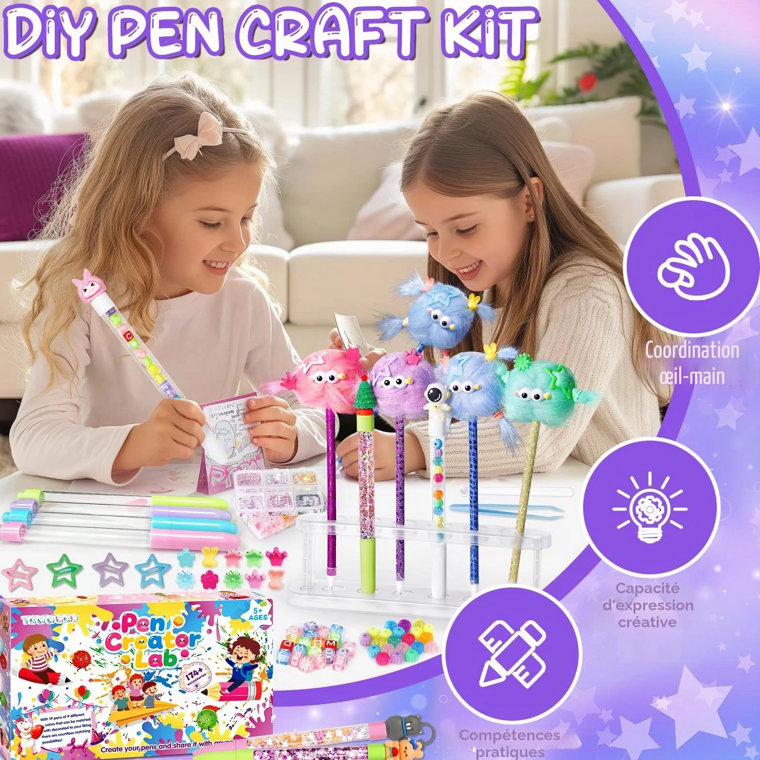 Kit de Création Stylo avec 170+ Accessoires, Atelier des Stylos Personnalisé, Activité Manuelle Enfants 5-12 Ans