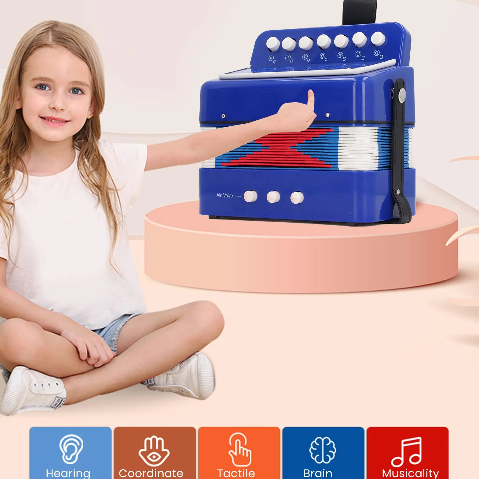 Accordéon à Boutons éducatif pour Enfants 7 Touches Développement Musical 3 Ans