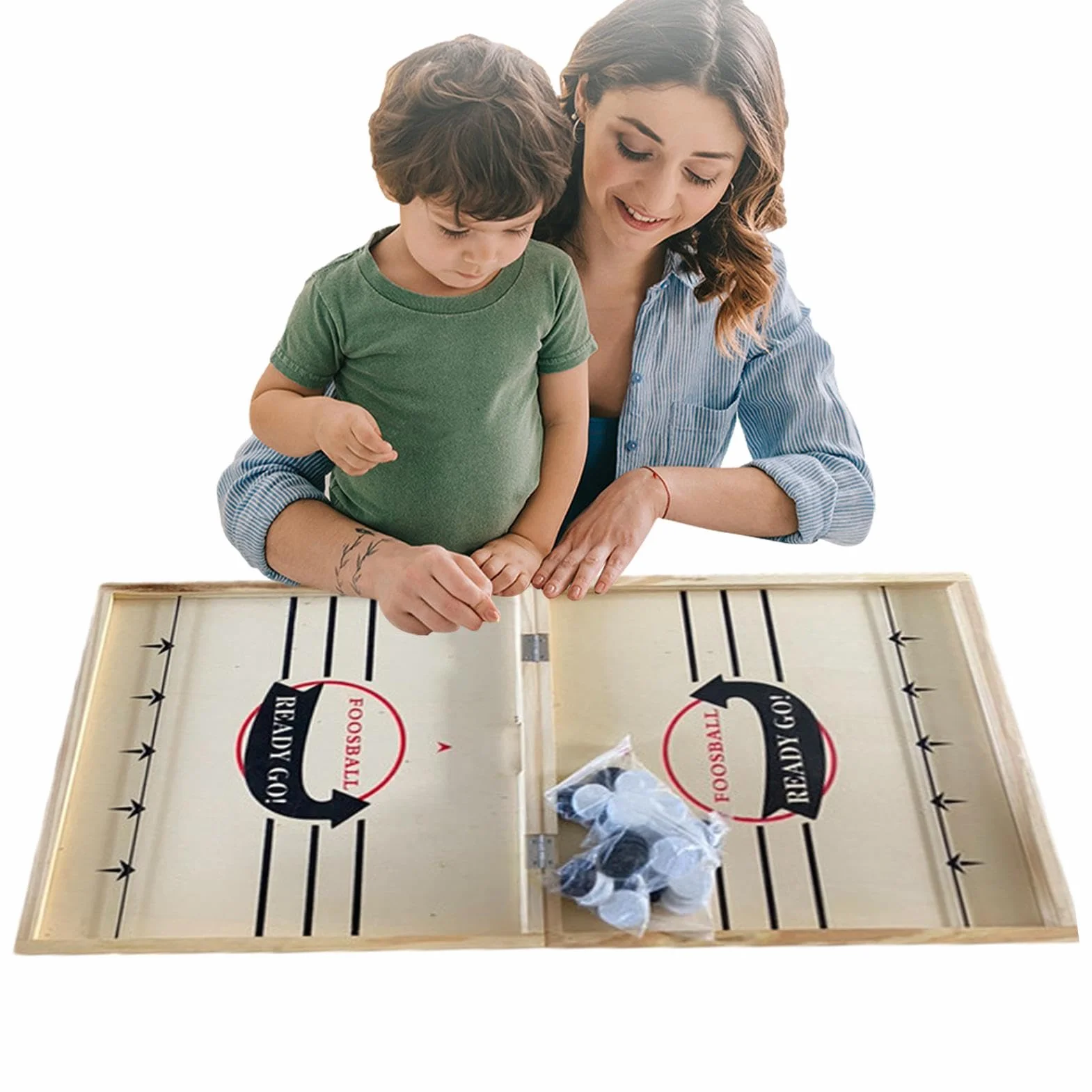 Teksome Jeu de Société de Hockey en Bois Pliable et Portable, Jeu de Rondelle Rapide