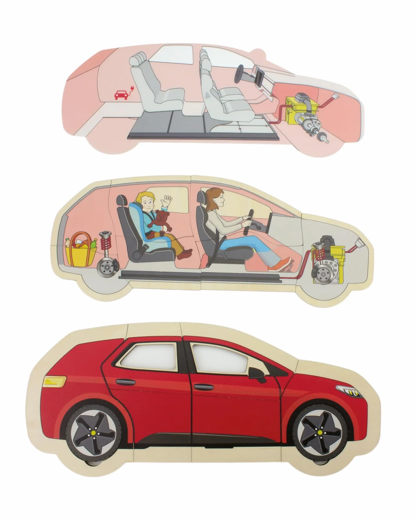 Beleduc Puzzle de couches de voiture, puzzle éducatif en bois 5 couches - Jouet motricité dès 4 ans - Montessori - Construction véhicule