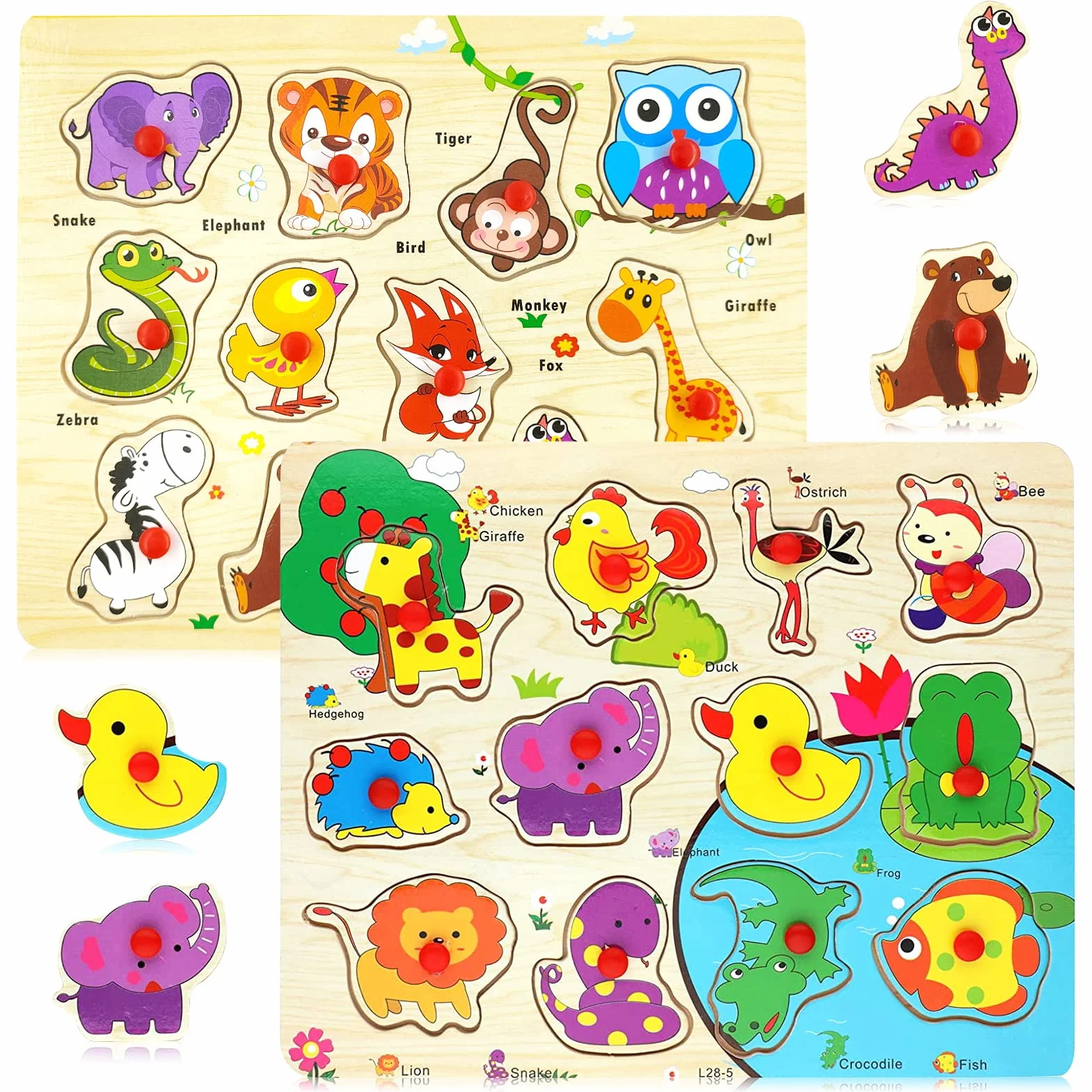Puzzles en Bois pour Enfants 1-3 Ans, Puzzle Bois Bouton Encastrement, Cadeau Anniversaire Enfant