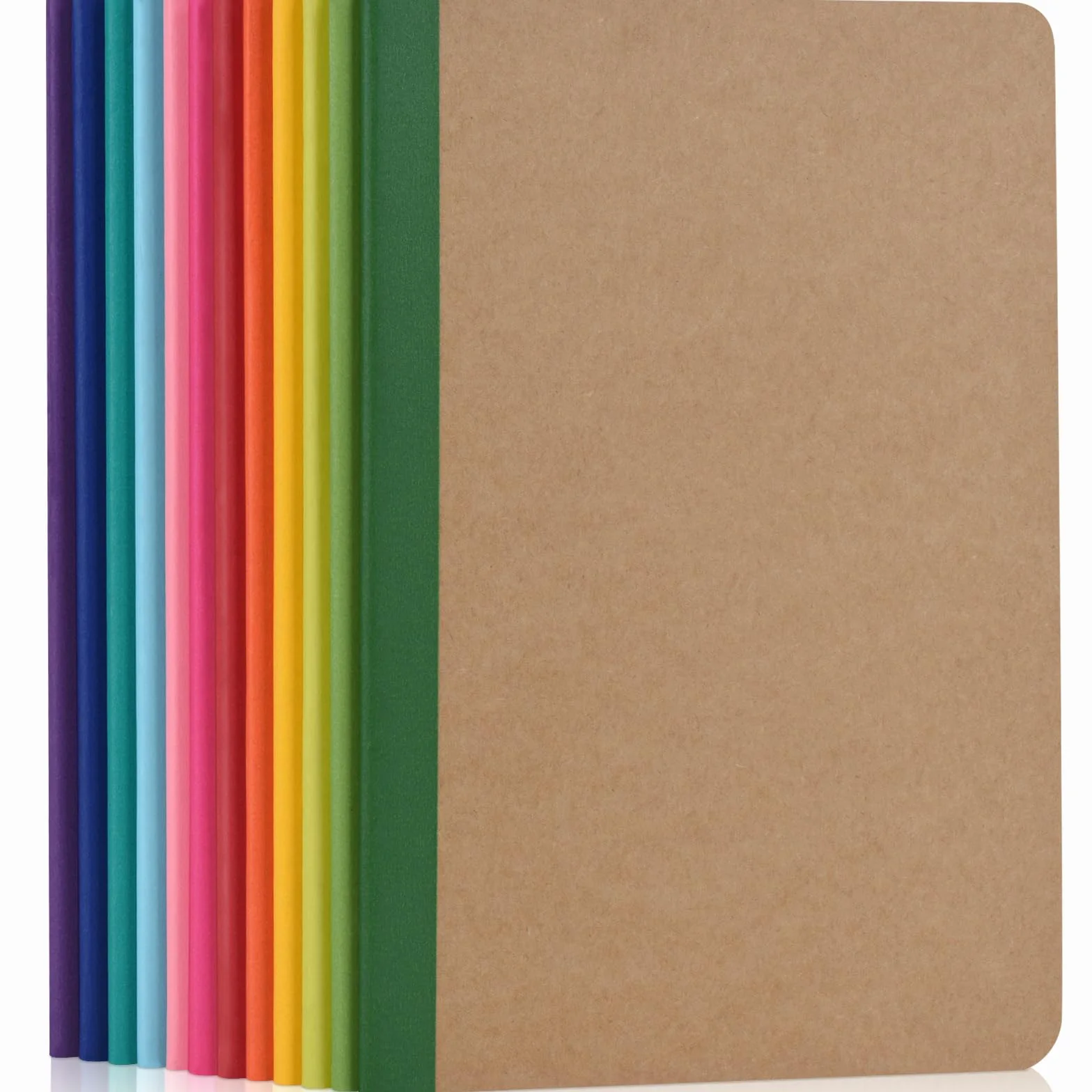 Cahiers Lignés avec Dos Arc-en-Ciel, Lot de 12 Blocs Carnet de Notes, Couverture Kraft, 60 Pages