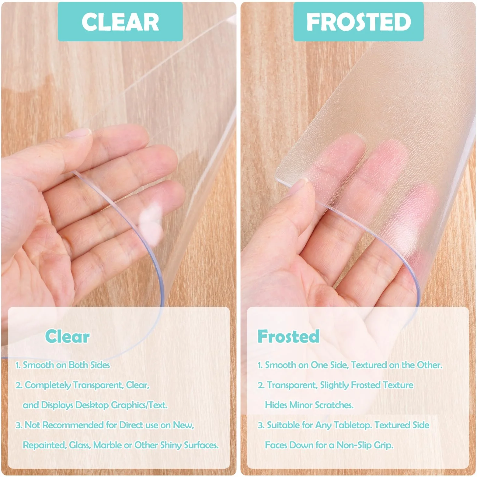 Tapis de Bureau Transparent 80 x 40 cm PVC Protection Bureau Antidérapant Résistant à la Chaleur