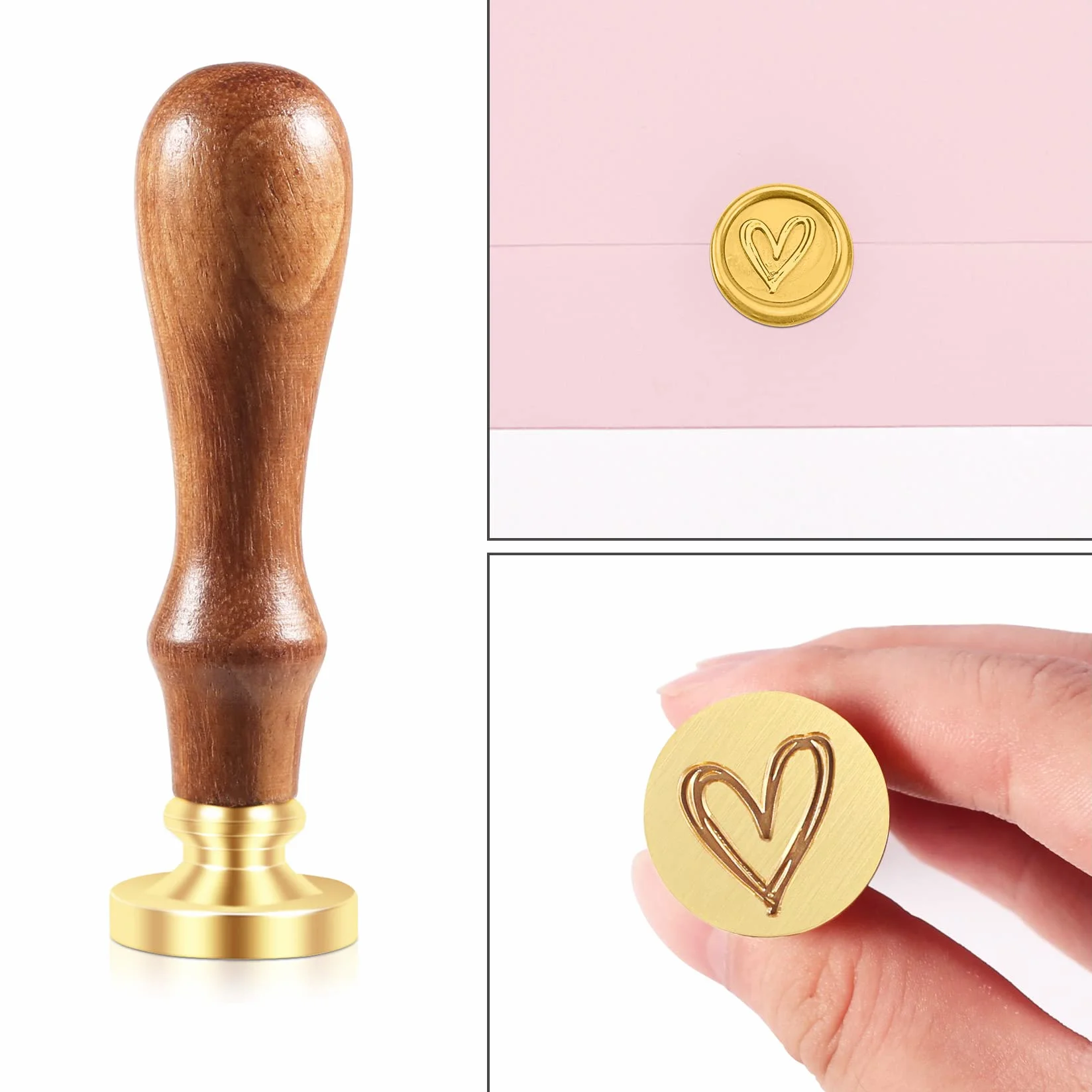 Lot de 200 Perles de Cire à Cacheter avec Cachet, Cuillère et Bougies - Doré Cœur