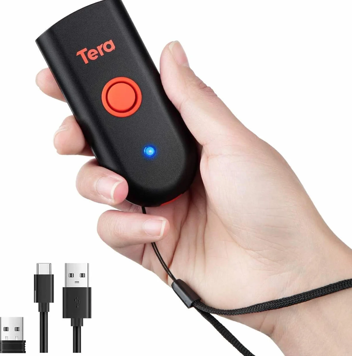 Tera Mini Bluetooth 5.0 Bezprzewodowy Czytnik Kodów Kreskowych 1D 2D 3-en-1 USB Scanner QR Kodów Smartphone iOS Android Windows