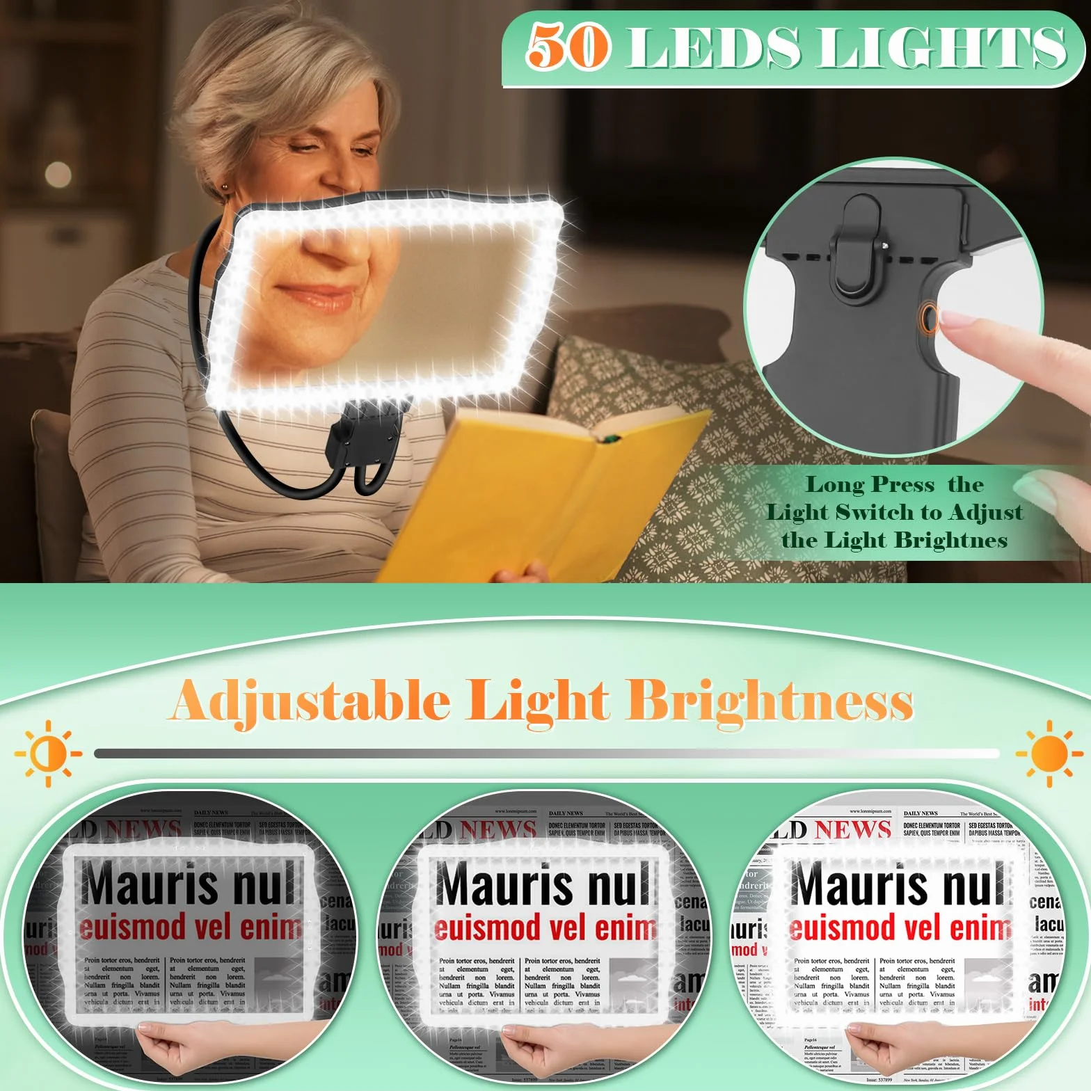 Loupe de Lecture Rechargeable 10X avec Lampe LED Mains Libres, Col de Cygne Flexible pour Malvoyant