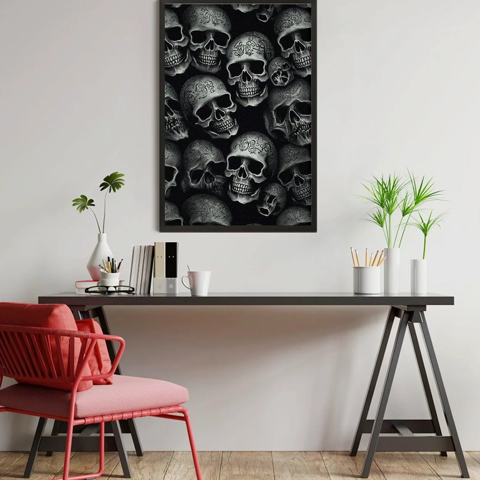 Casse-tête en bois pour adultes pour décoration d'intérieur, casse-tête de mort noir de forme unique avec boîte exquise, puzzle en bois personnalisé de 1 000 pièces pour cadeau de famille, voyage