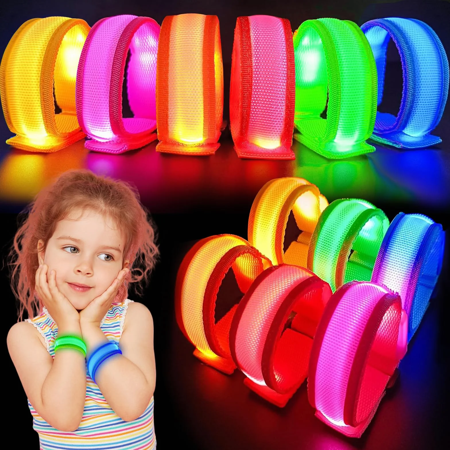 KATELUO 6 Pièces Bracelet LED Lumineux Concert Ajustable Clignotant Phosphorescent