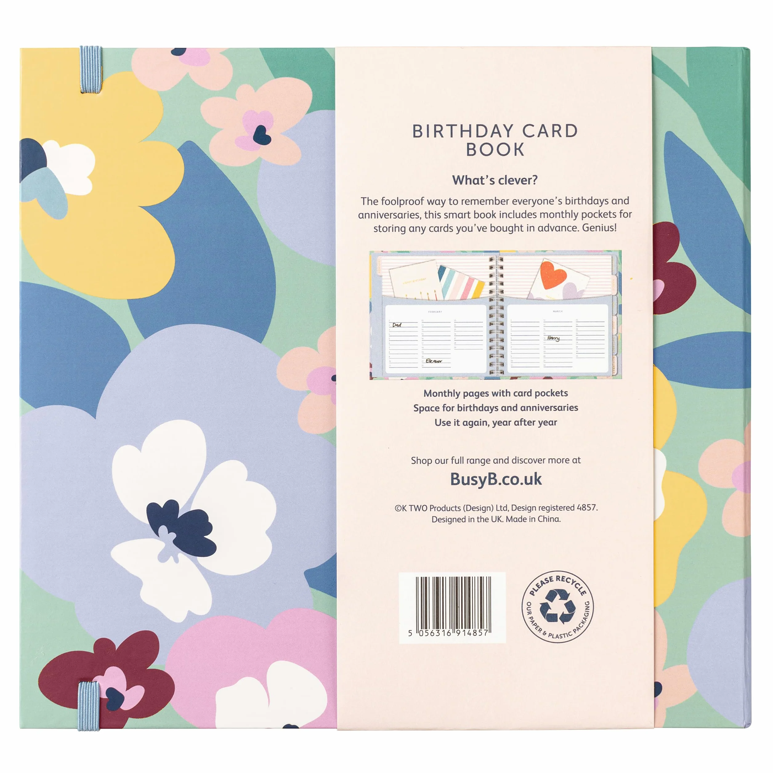 Busy B Livret de cartes d'anniversaire Florale Carnet avec rappels d'anniversaire pochettes de rangement