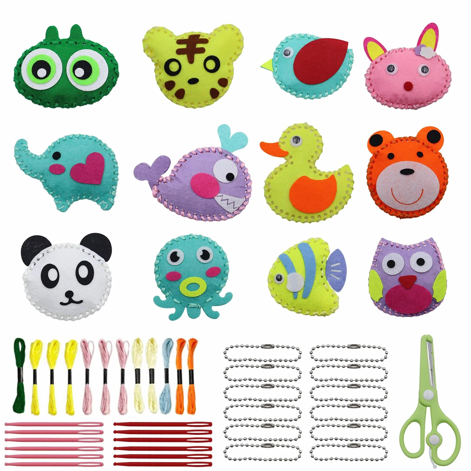 Kit Couture Enfant Forêt Animaux en Feutre 12 Pièces DIY Jouets à Coudre avec Ciseaux pour Enfants 6 Ans+