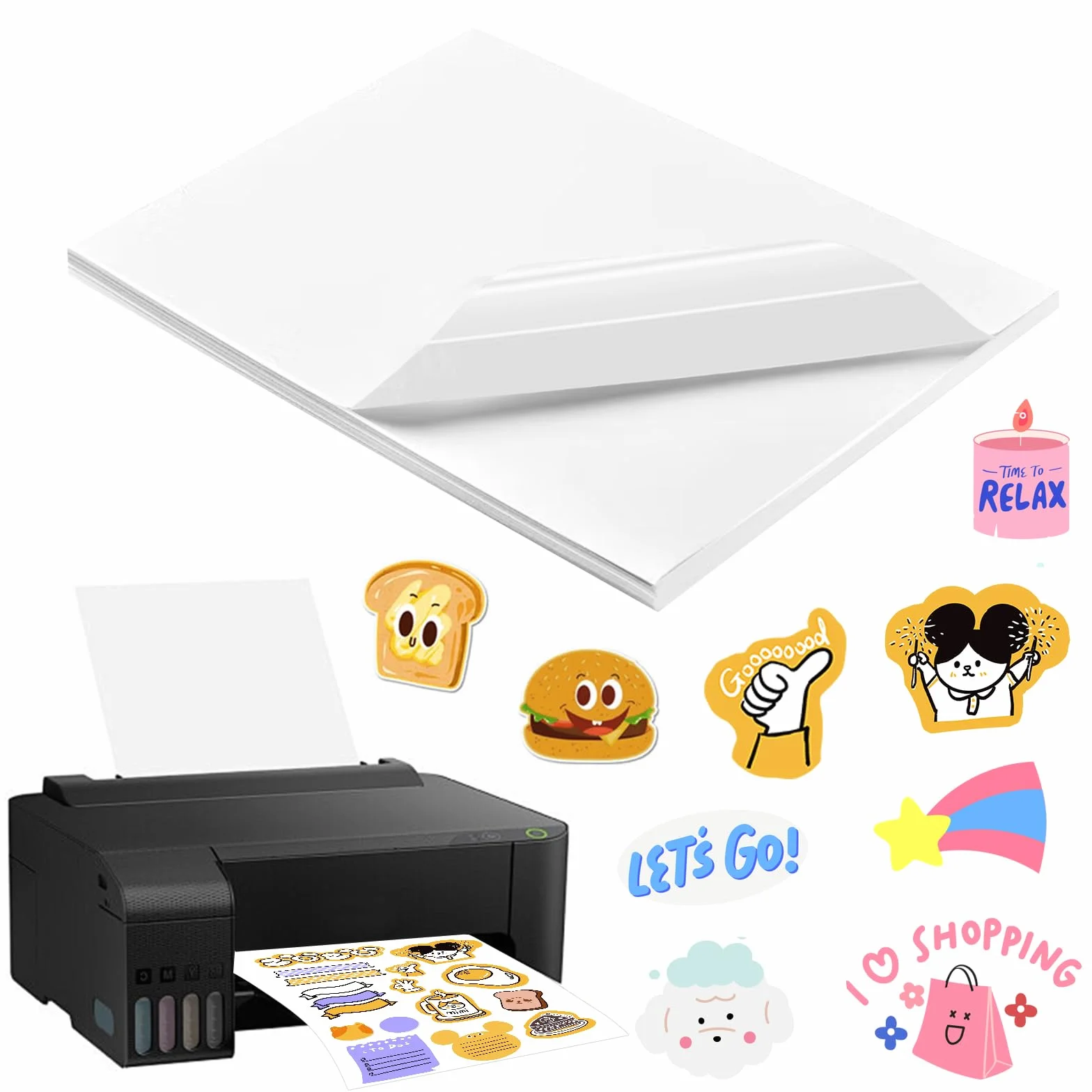 Kit Feuille Transparent Autocollant 50 Pièces, Stickers Vinyle Imprimable pour Imprimante Jet d'Encre et Laser