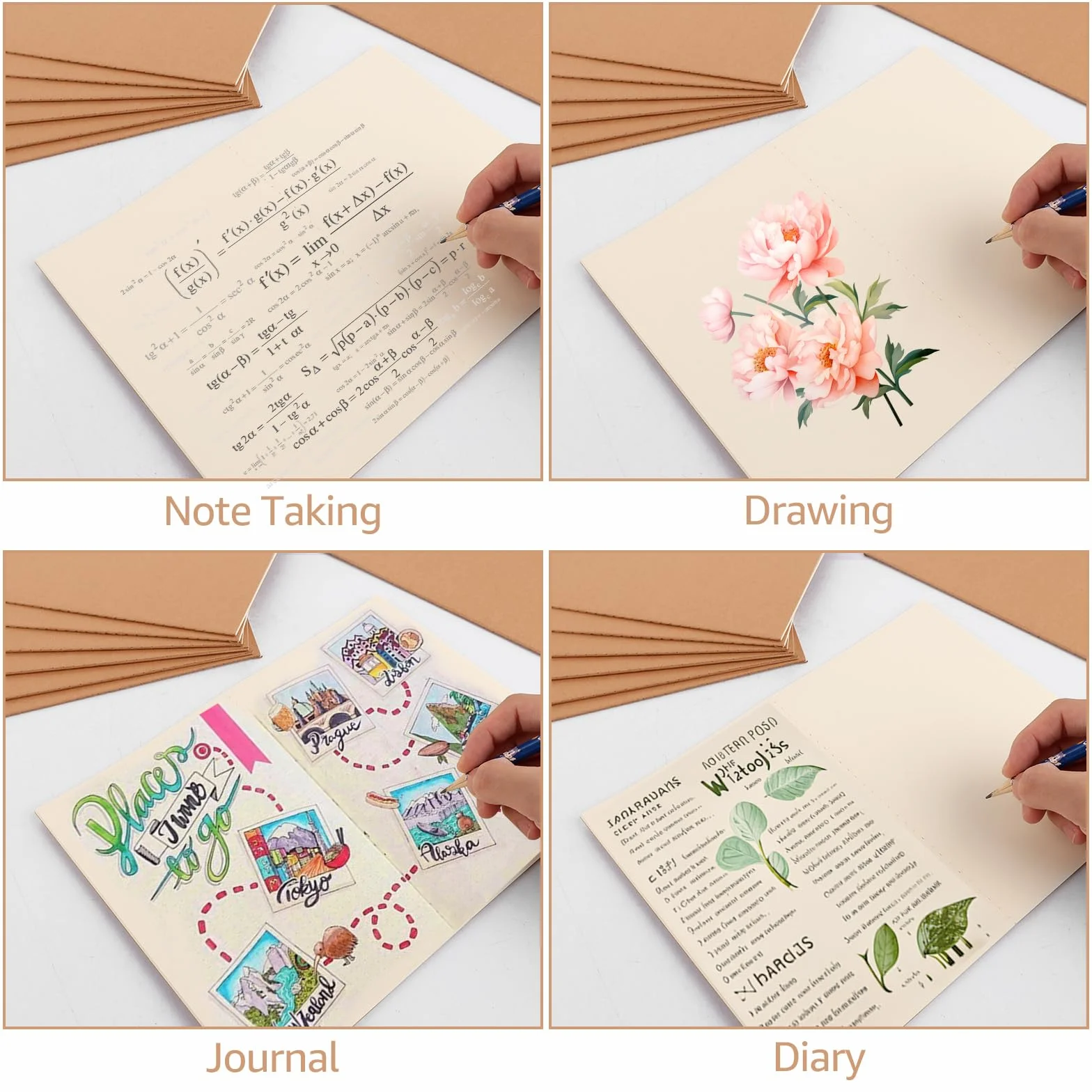 APACALI Carnet de Notes A5 30 Pcs 60 Pages Blanc avec Couverture Papier Kraft
