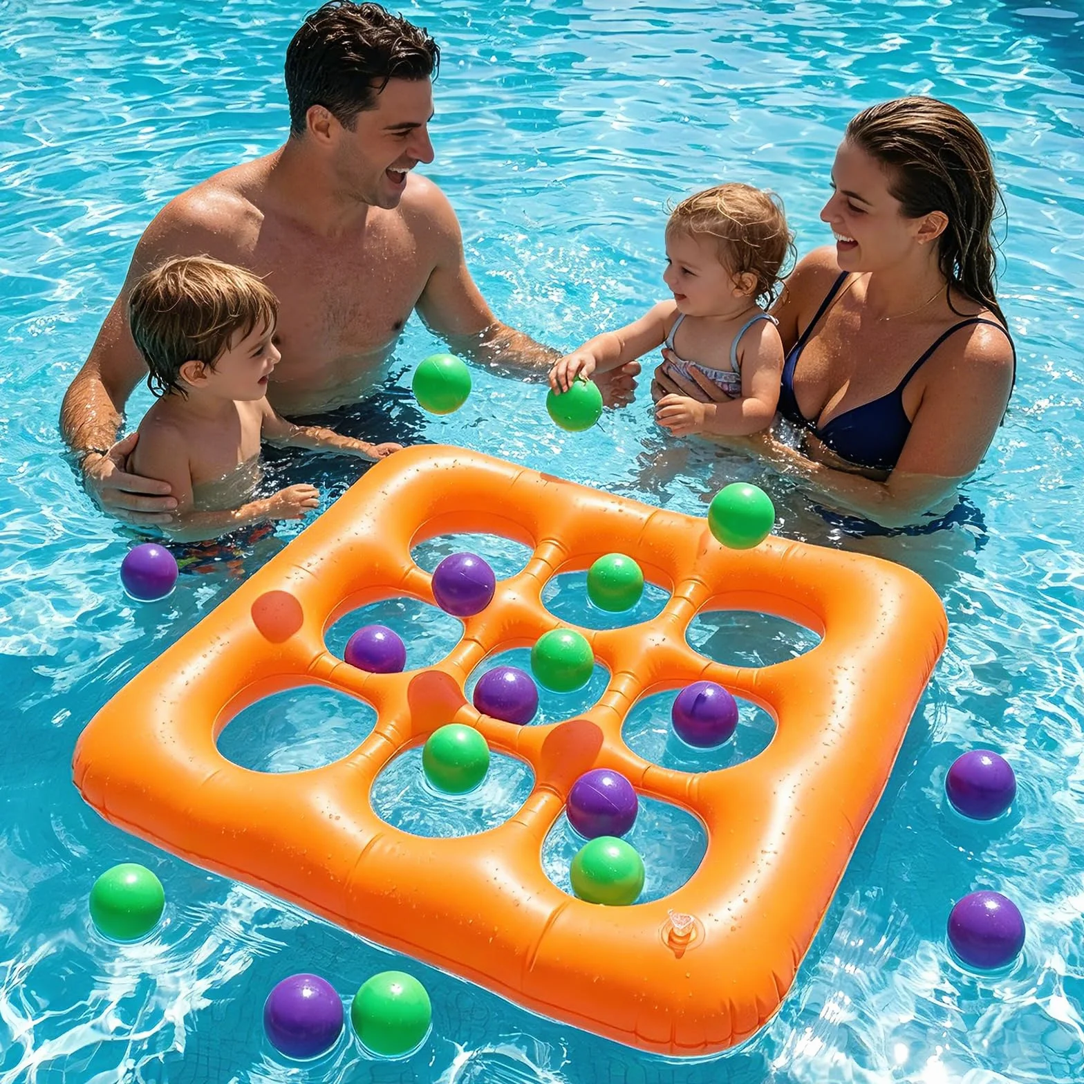 Hainue Tic-Tac-Toe Gonflable pour Piscine Jeu de Morpion avec 10 Balles et Pompe Manuelle