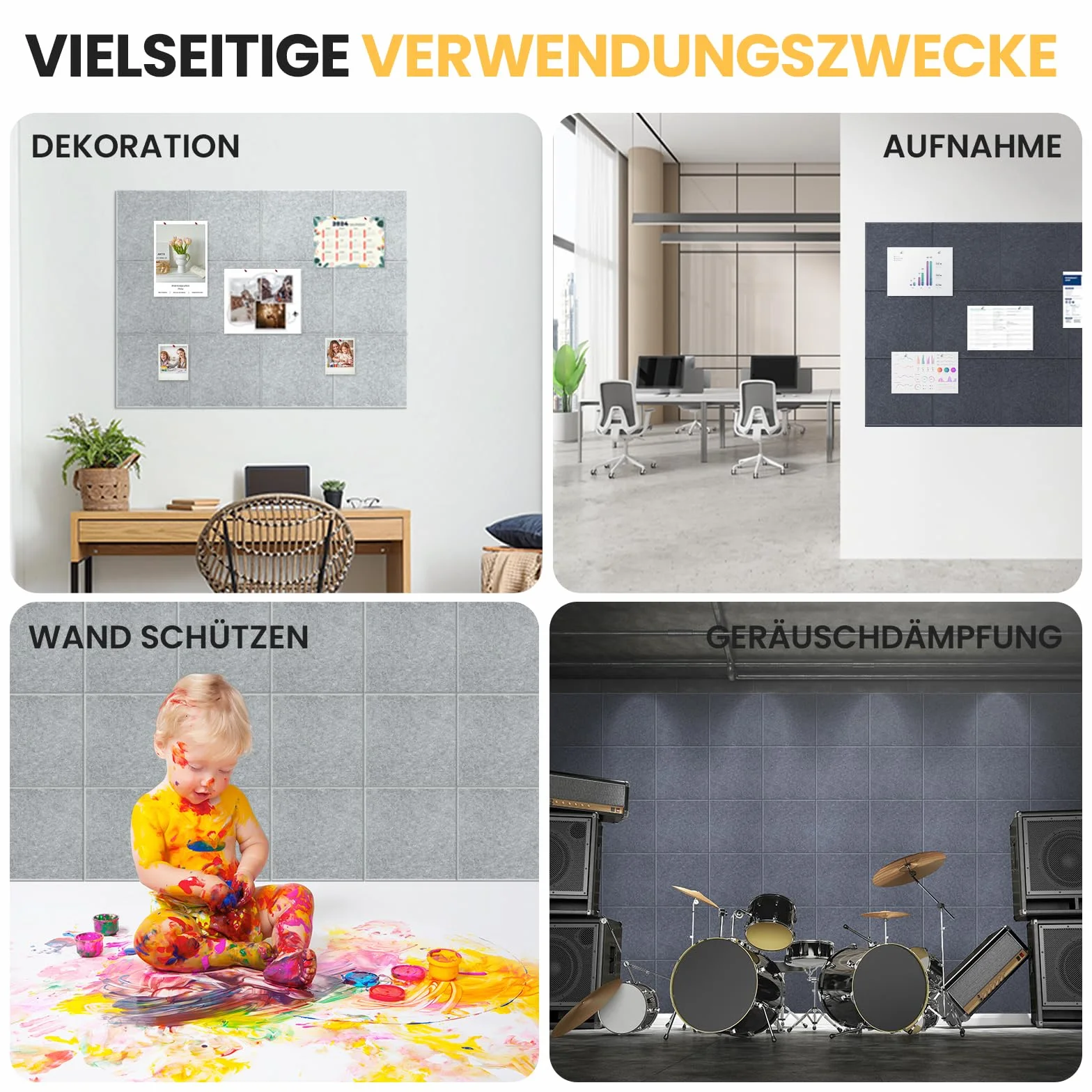 Lot de 6 tableaux d'affichage en feutre autocollant 90 x 60 cm gris clair avec 30 punaises