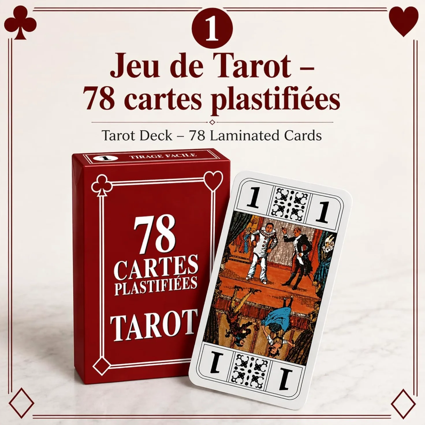GRENADINE BOUTIQUE Lot de 10 Jeux de Tarot Français 78 Cartes avec Notice – Cartes Plastifiées Résistantes – Idéal Associations, Clubs et Collectivités