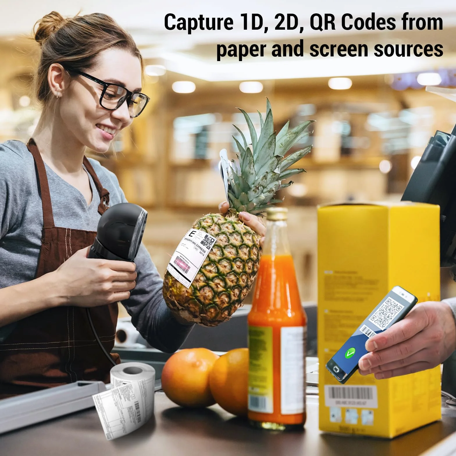 Tera Scanner de Codes-Barres Omnidirectionnel 1D 2D QR Mains Libres USB Filaire Tête de Numérisation Réglable Model 9000