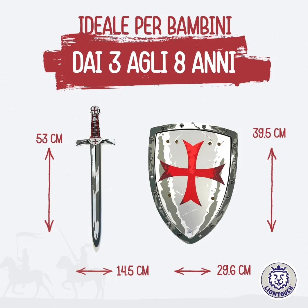 Liontouch Épée et Bouclier Chevalier Maltais 3-8 Ans Ensemble Imitation Médiévale Croix Rouge Armes Sûres Déguisement Garçons