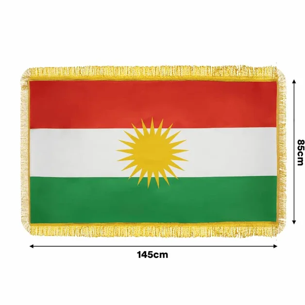 Drapeau Kurdistan 145 x 85 cm Côtés dorés