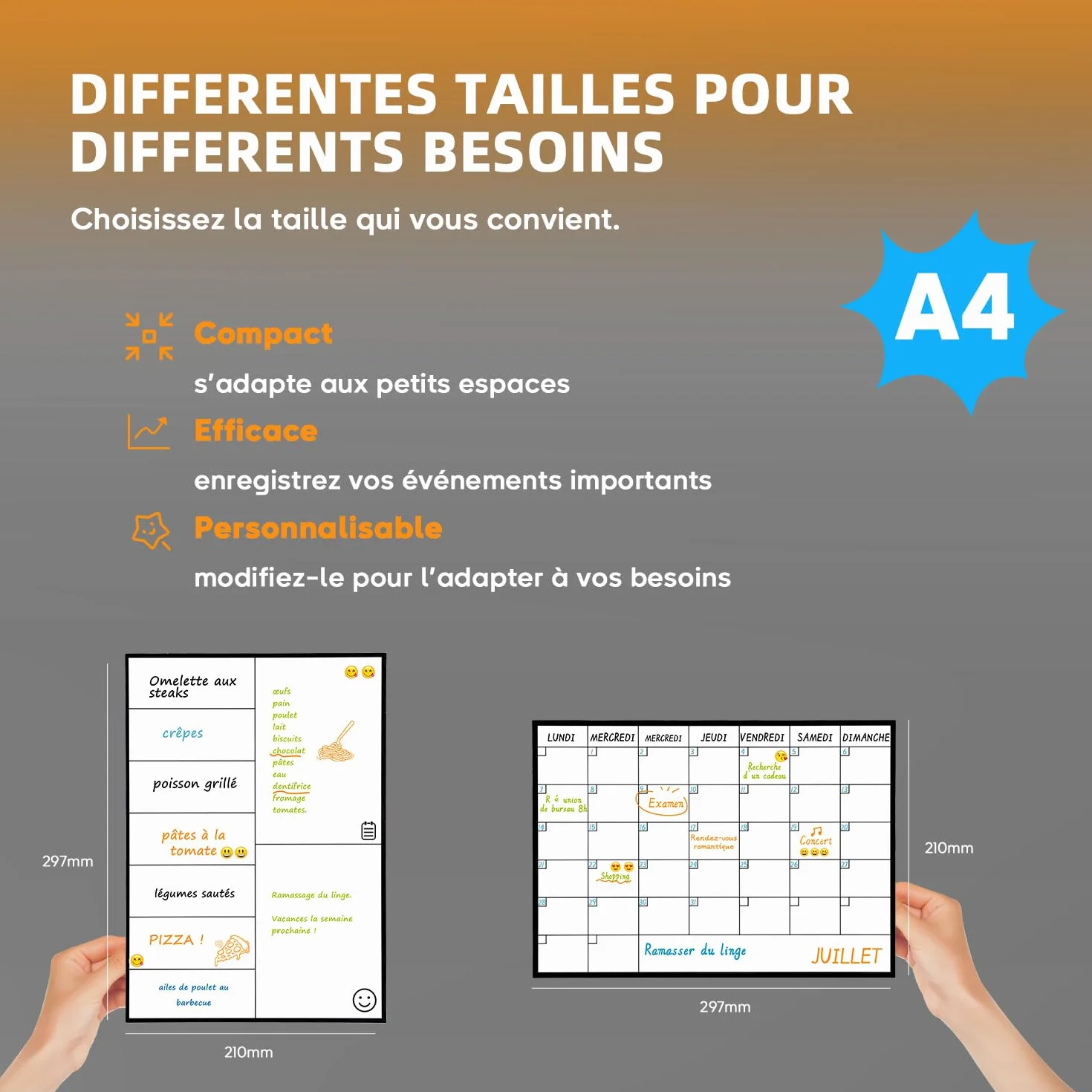 Calendrier Magnétique Mensuel A4 + Tableau Hebdomadaire A4 + Marqueurs Premium + Stickers | Planning Frigo Familial
