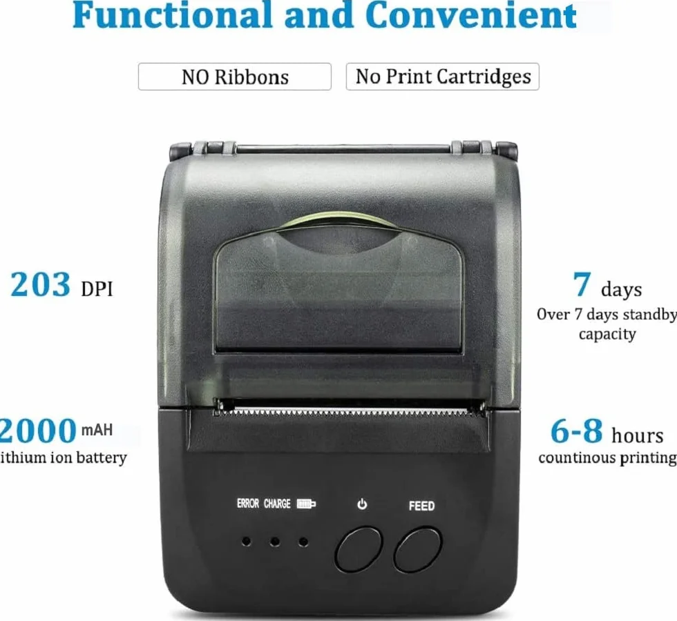 NETUM Imprimante Thermique sans Fil Bluetooth 58 mm Portable POS USB pour Factures Restaurants Android PC Windows