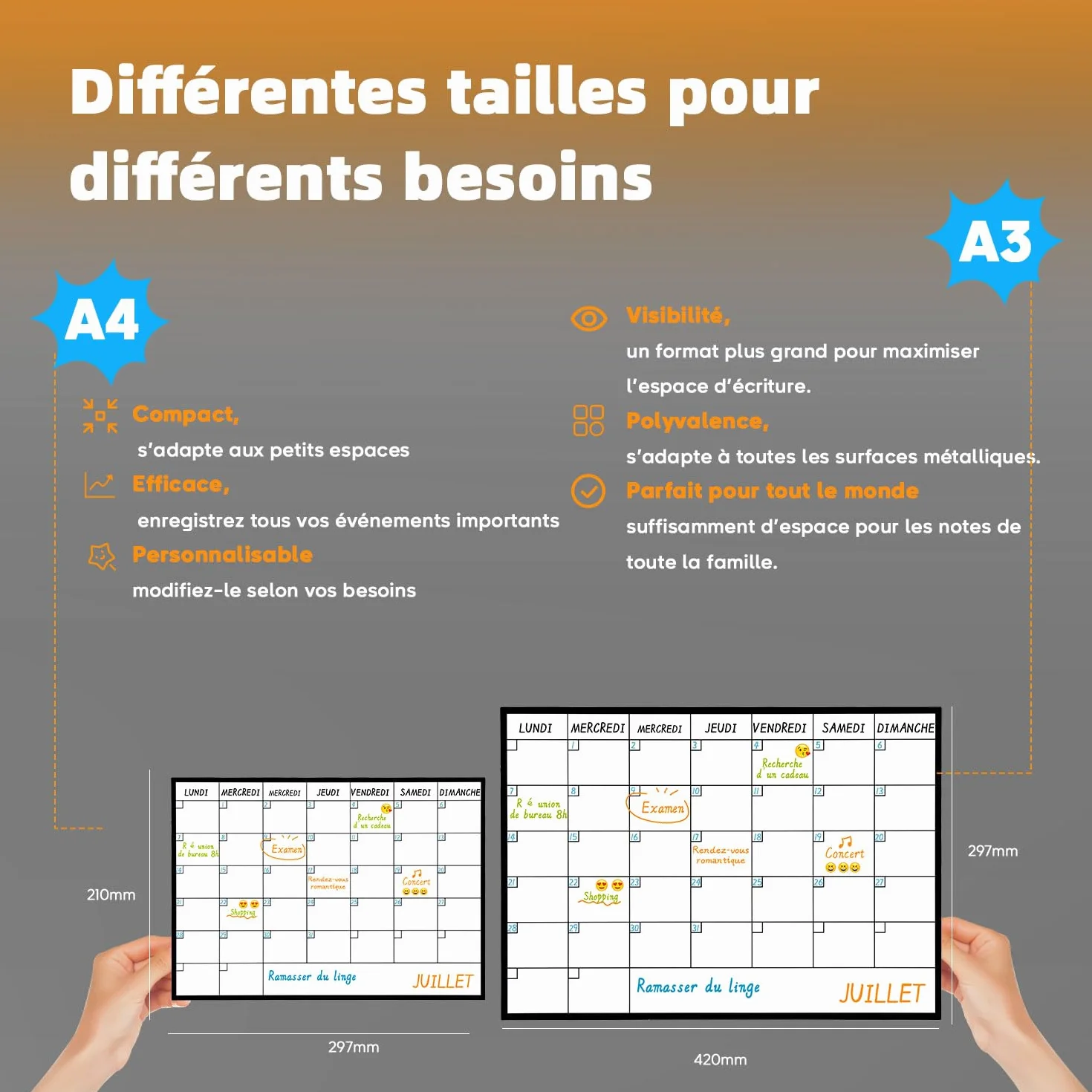 Calendrier Magnétique Mensuel A4 + Tableau Hebdomadaire A4 + Marqueurs Premium + Stickers | Planning Frigo Familial