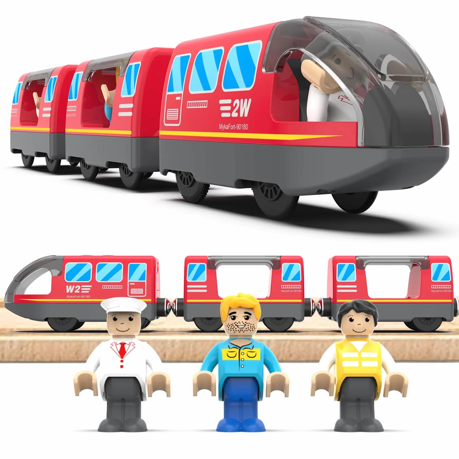 LiRiQi Train de locomotives à Piles, Ensemble de Jouets Magnétique de Train électrique en Bois, Compatible avec Thomas, Brio