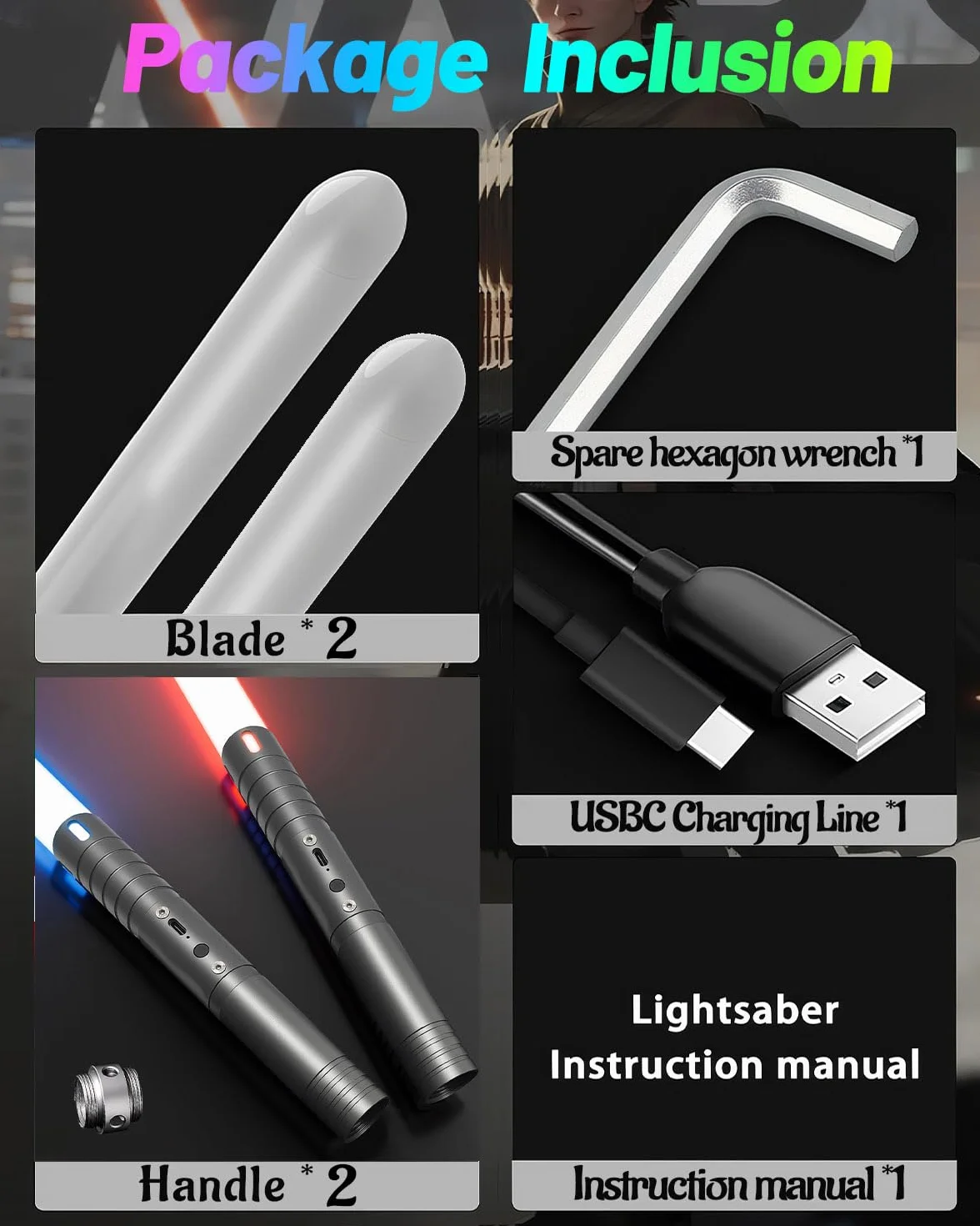 Sabre Laser Enfant 2 en 1 15 Couleurs Duel 4 Modes Sons USB-C Gris 2PC