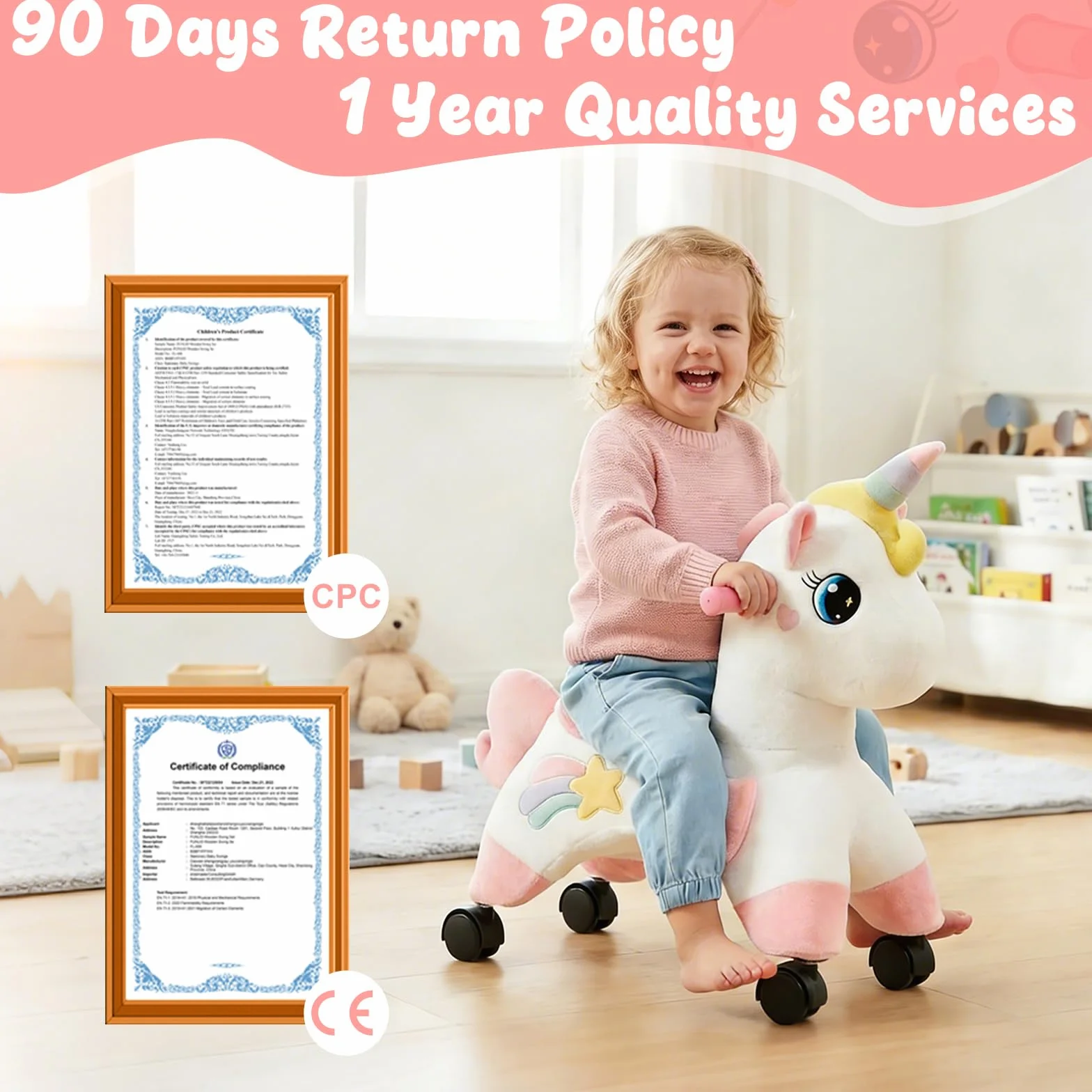 FUNLIO Licorne Porteur Enfant 1-3 ans Roues Pivotantes 360° Développer Équilibre Coordination Intérieur Extérieur Facile Assembler