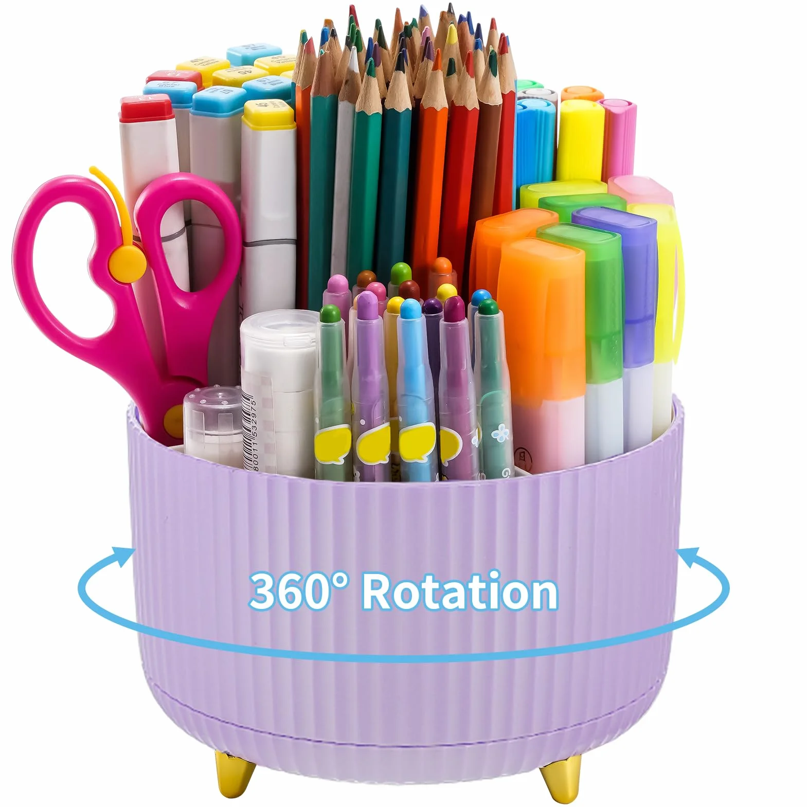 Marbrasse Organisateur de Bureau Rotatif 360 Degrés 5 Compartiments Porte-Crayons Rangement Violet