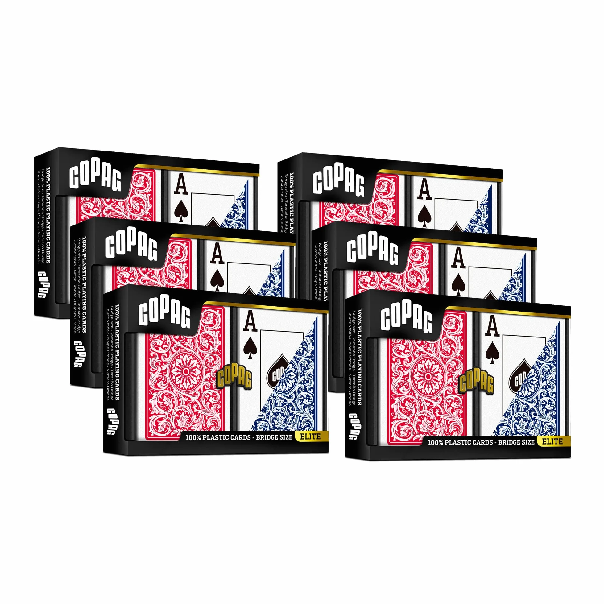 Copag 1546 Design Lot de 6 jeux de cartes 100 % plastique Rouge/bleu